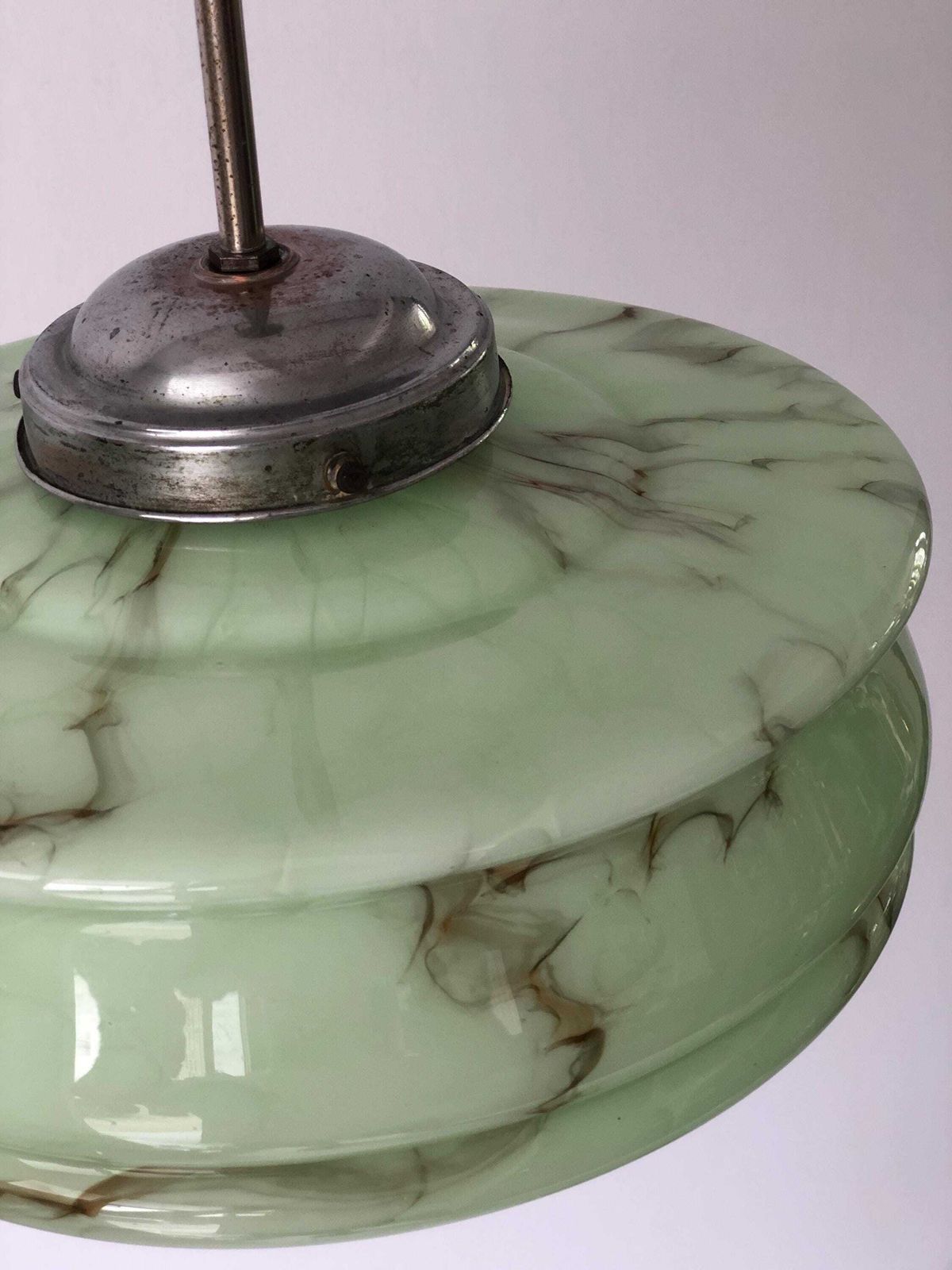Art Deco Green Glass Ceiling Lamp By Veb Leuchten, 1940s, Germany photo 1108.0