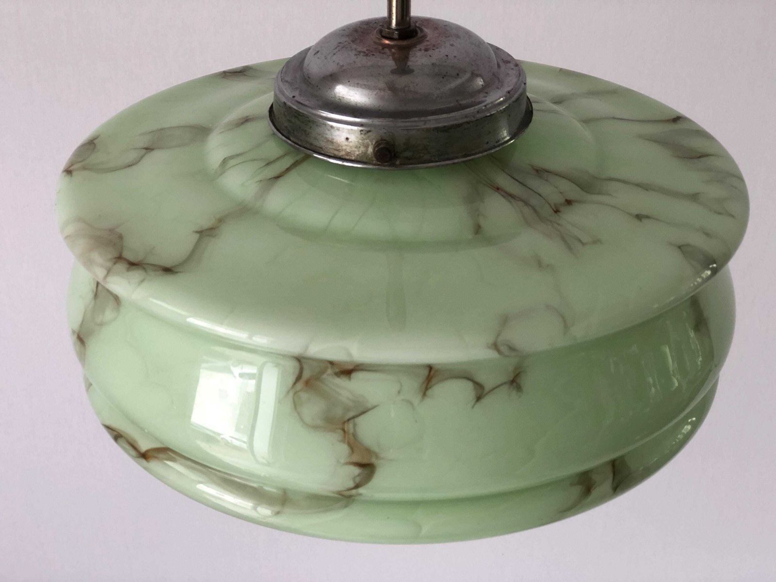 Art Deco Green Glass Ceiling Lamp By Veb Leuchten, 1940s, Germany photo vinterior