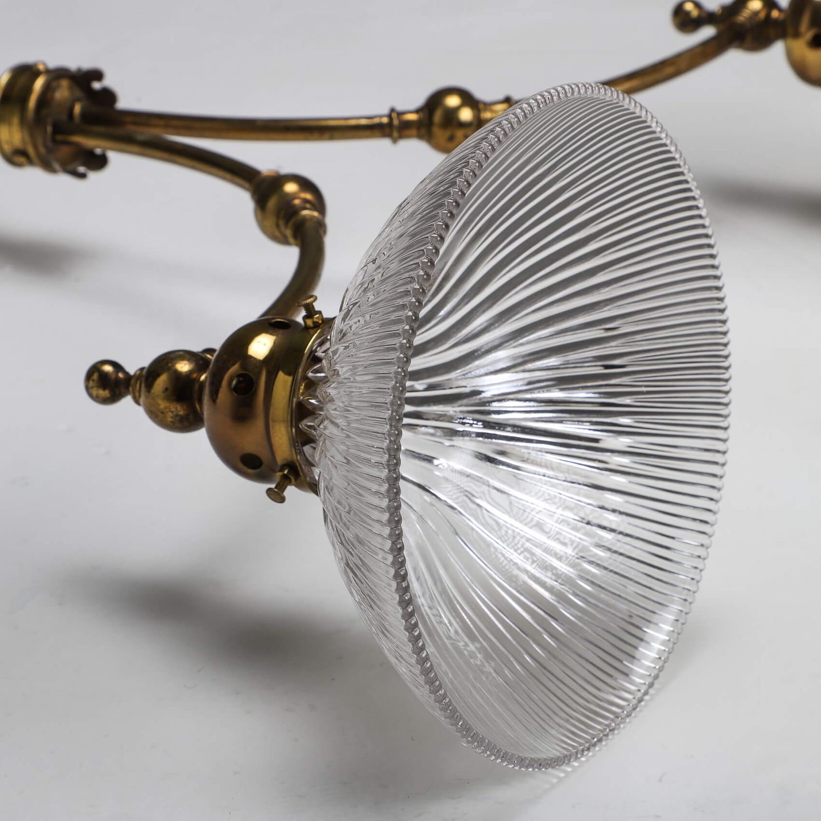 Elegant Brass Two Arm Holophane Electrolier photo furniture