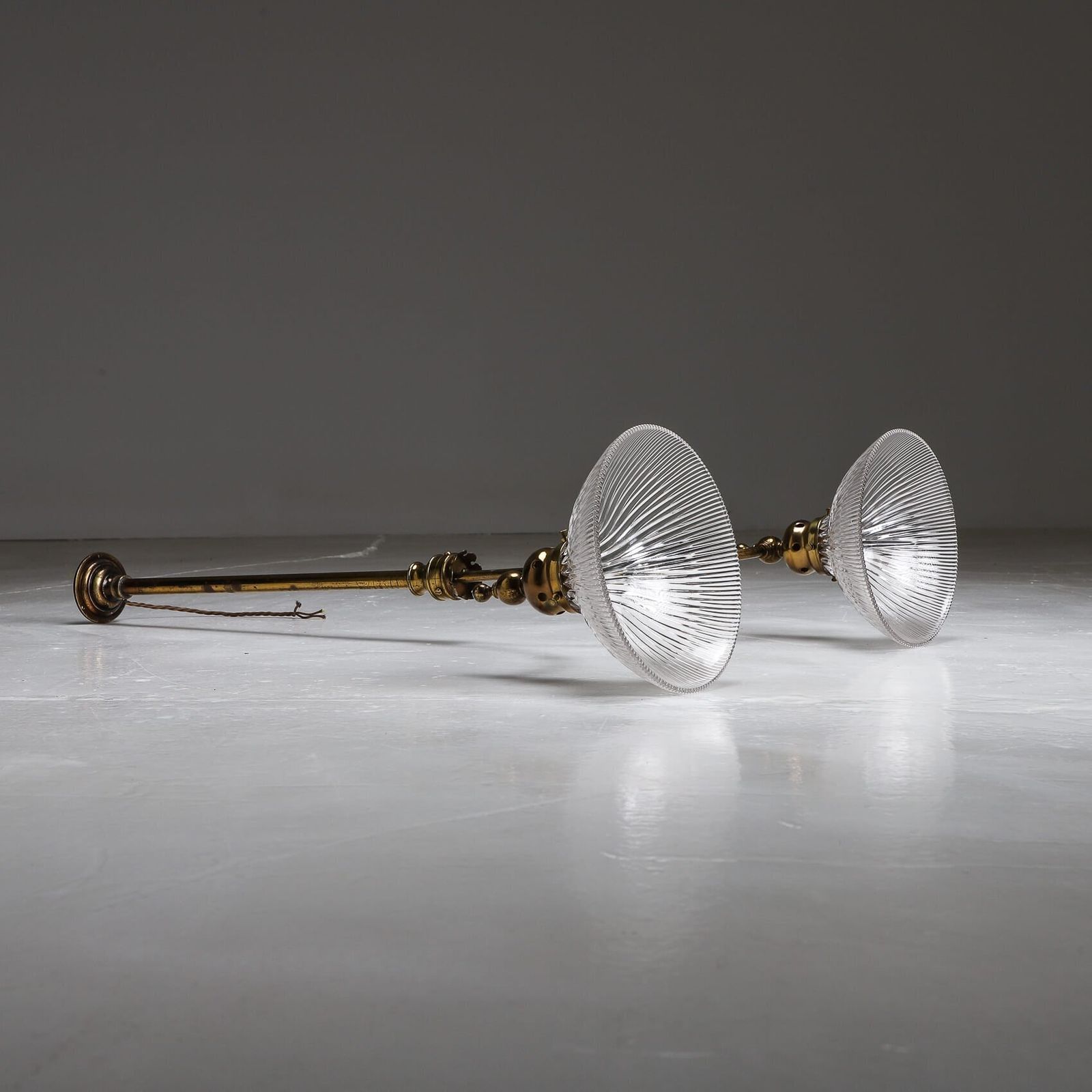 Elegant Brass Two Arm Holophane Electrolier photo for sale