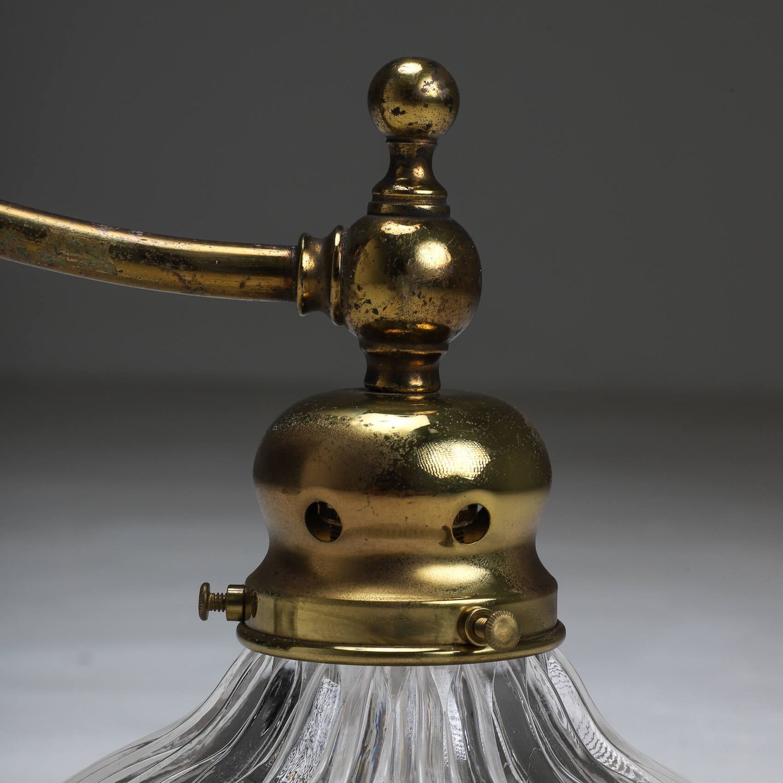 Elegant Brass Two Arm Holophane Electrolier photo vinterior