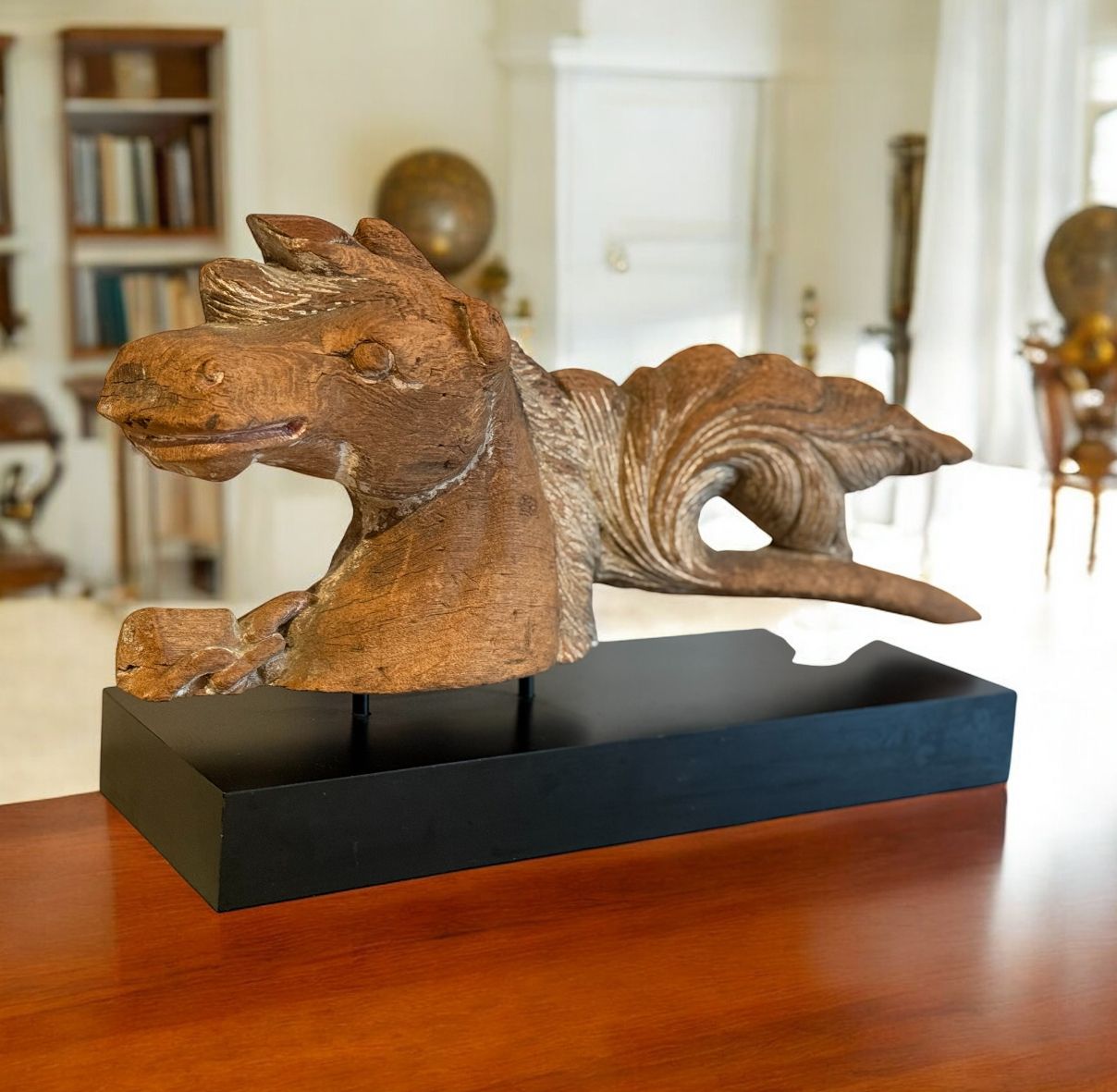 Vintage Hand Carving Of A Horse From South East Asia On Stand photo for sale