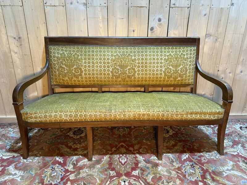 Banquette   Canapé époque Restaurarion En Velours De Gêne Jaune 1830