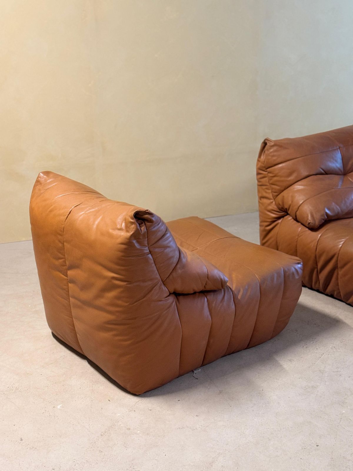 Cognac Leather "Panto" Lounge Chair Set By Marc Held For Dunlopillo, 1970s photo vintage
