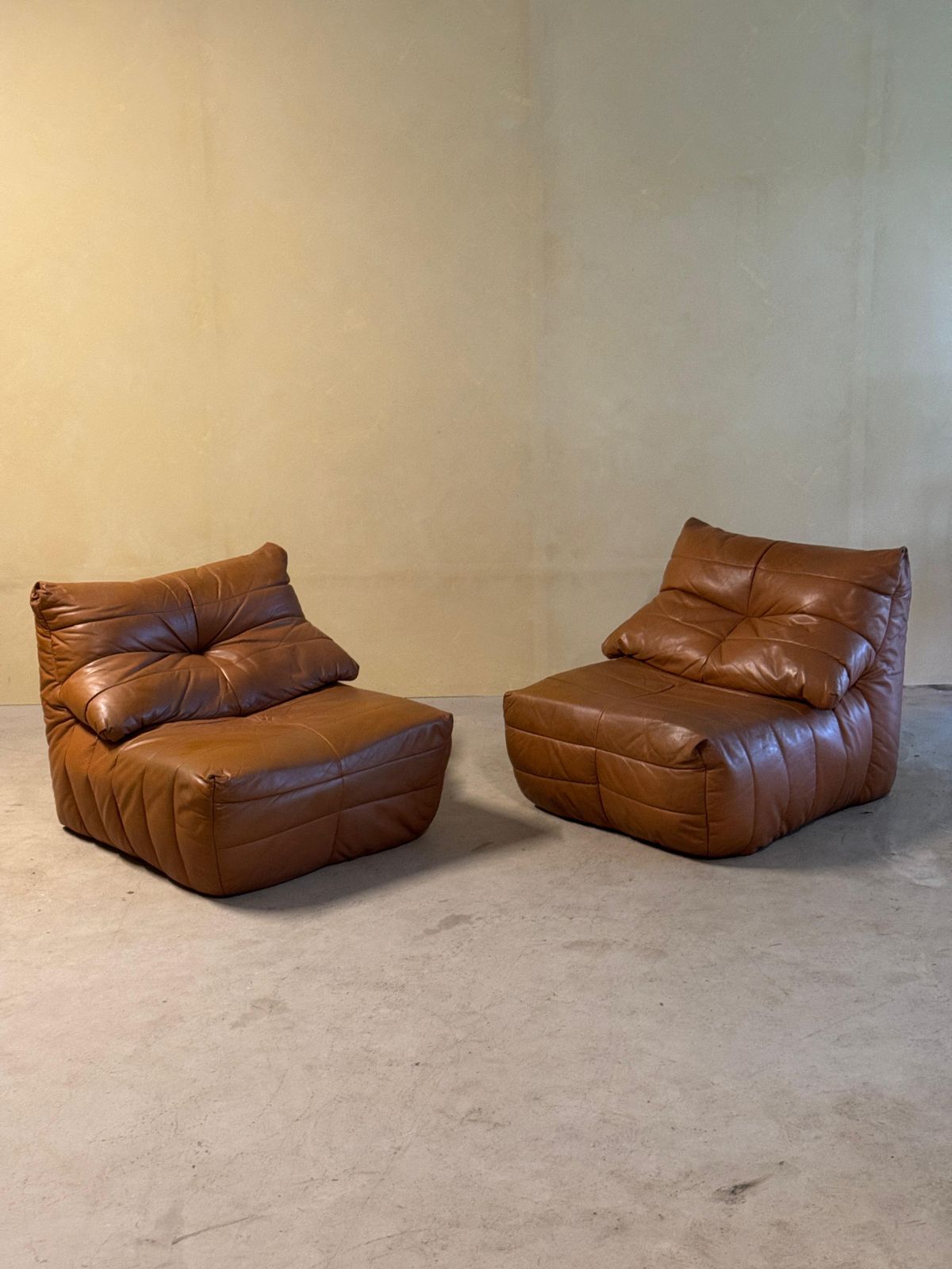 3200.0 Cognac Leather "Panto" Lounge Chair Set By Marc Held For Dunlopillo, 1970s photo