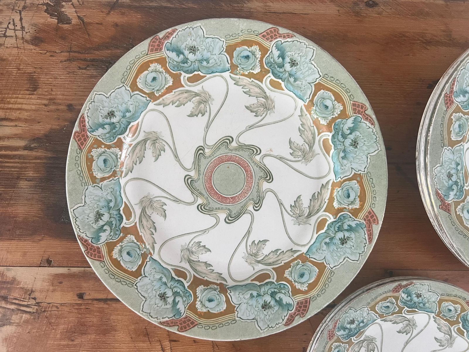 Antique F. Winkle & Co Art Nouveau Plate Set | Rare Ceramic China Dinner Plates And Dessert Plates Six Pieces, Circa 1900s | photo furniture