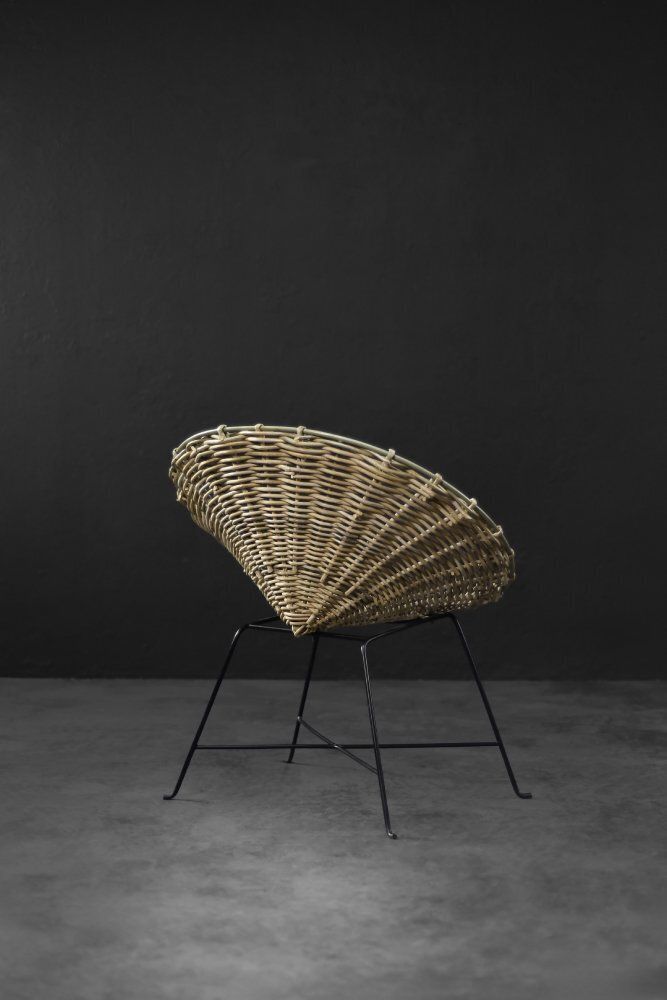 Mid Century Modern Round Woven Bamboo Armchair, Germany, 1960s photo vinterior