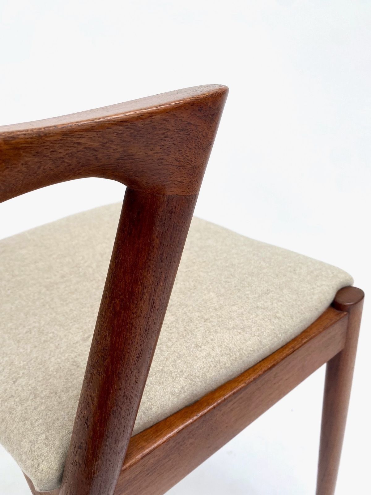 Danish Kai Kristiansen Model 42 For Shous Møbelfabrik Teak And Cream Wool Dining Desk Chair Mid Century 1960s photo vintage