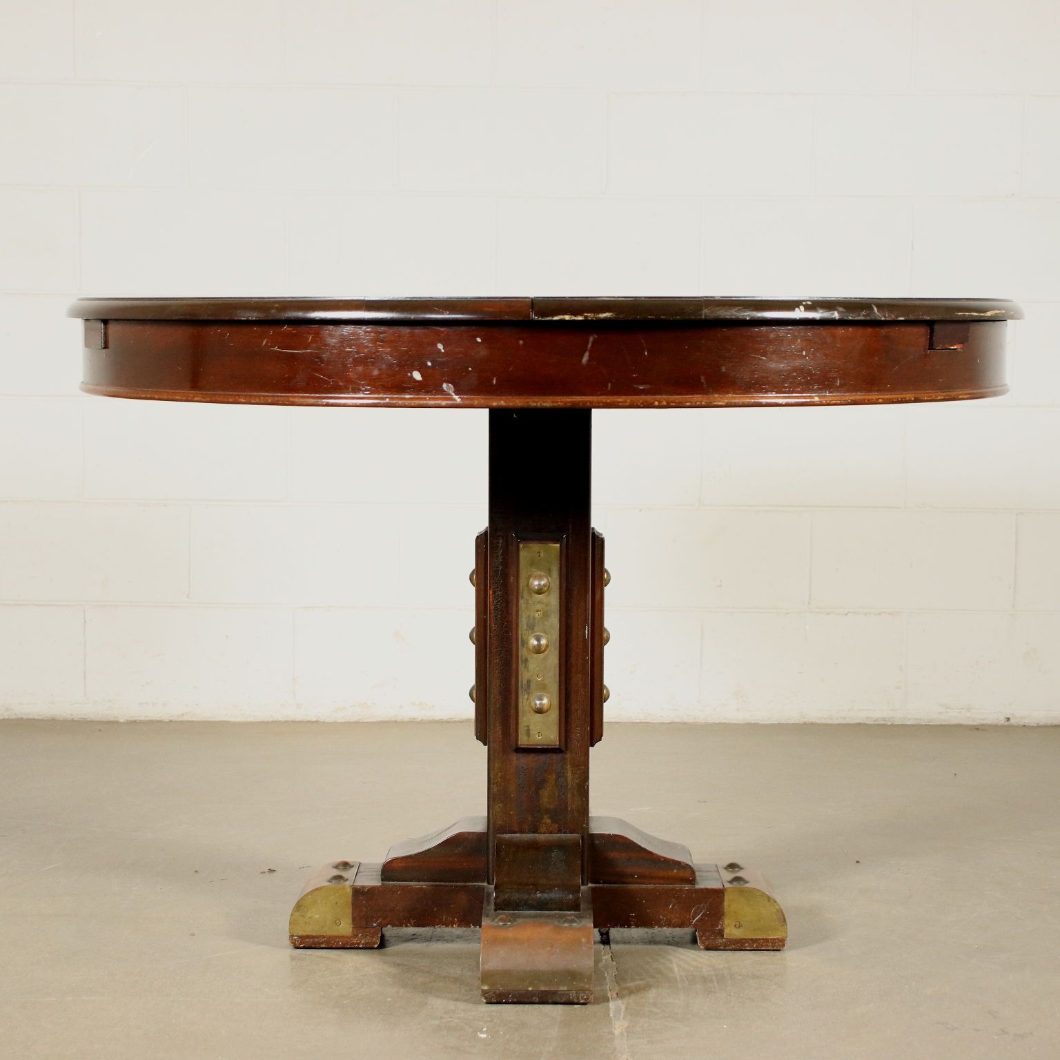 Table Mahogany Brass Mahogany Veneer Italy 1950s 1960s photo vintage