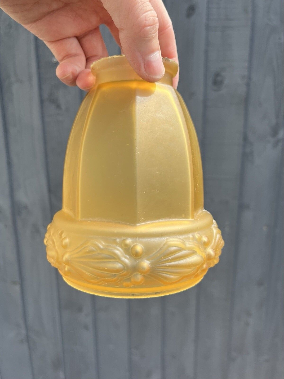 photo furniture Antique Art Deco 20's French Satin Amber Frosted Glass Light Ceiling Lamp Shade