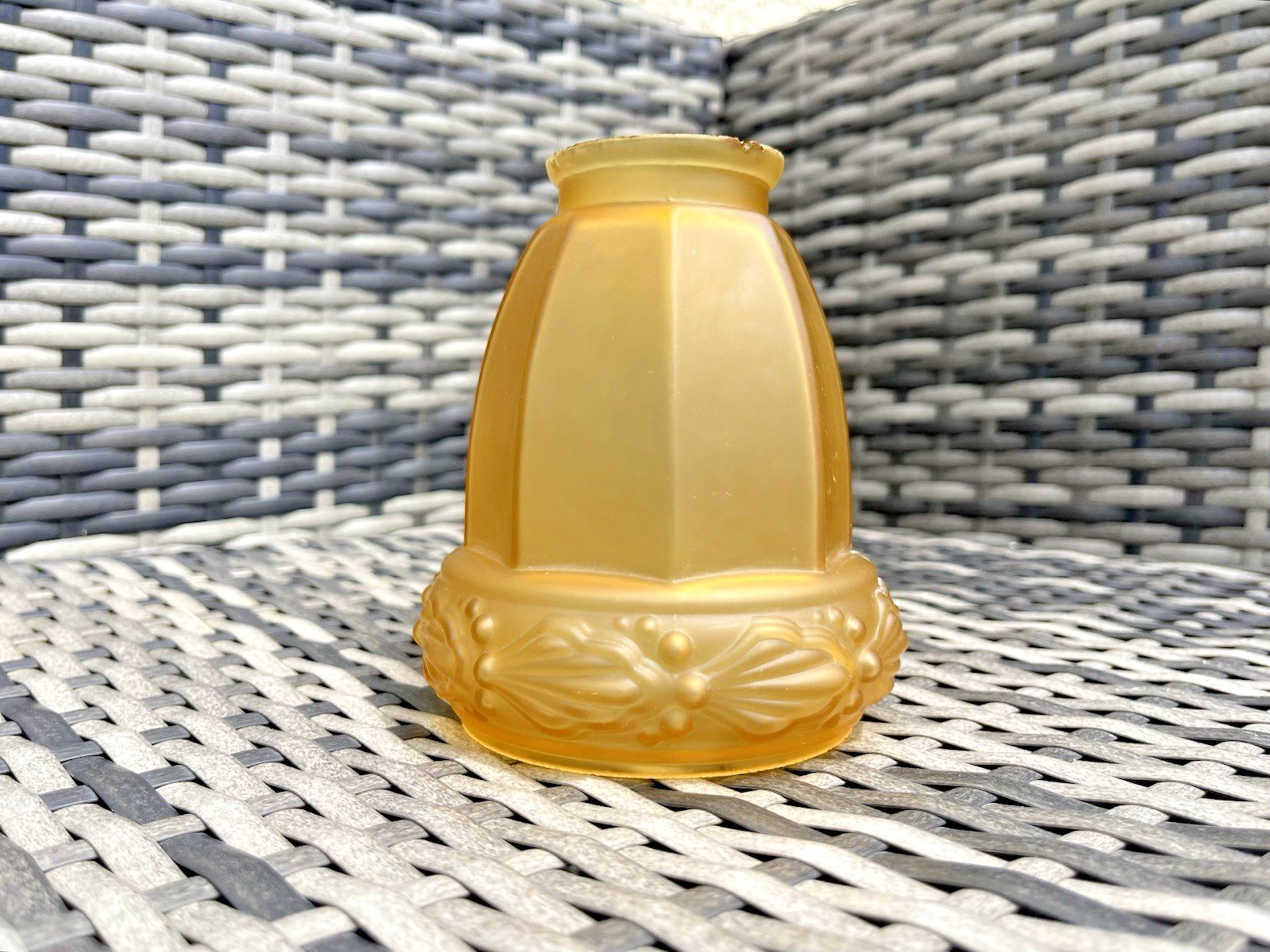 photo for sale Antique Art Deco 20's French Satin Amber Frosted Glass Light Ceiling Lamp Shade
