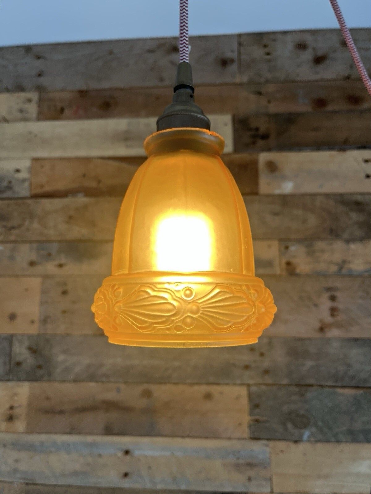 photo buy Antique Art Deco 20's French Satin Amber Frosted Glass Light Ceiling Lamp Shade