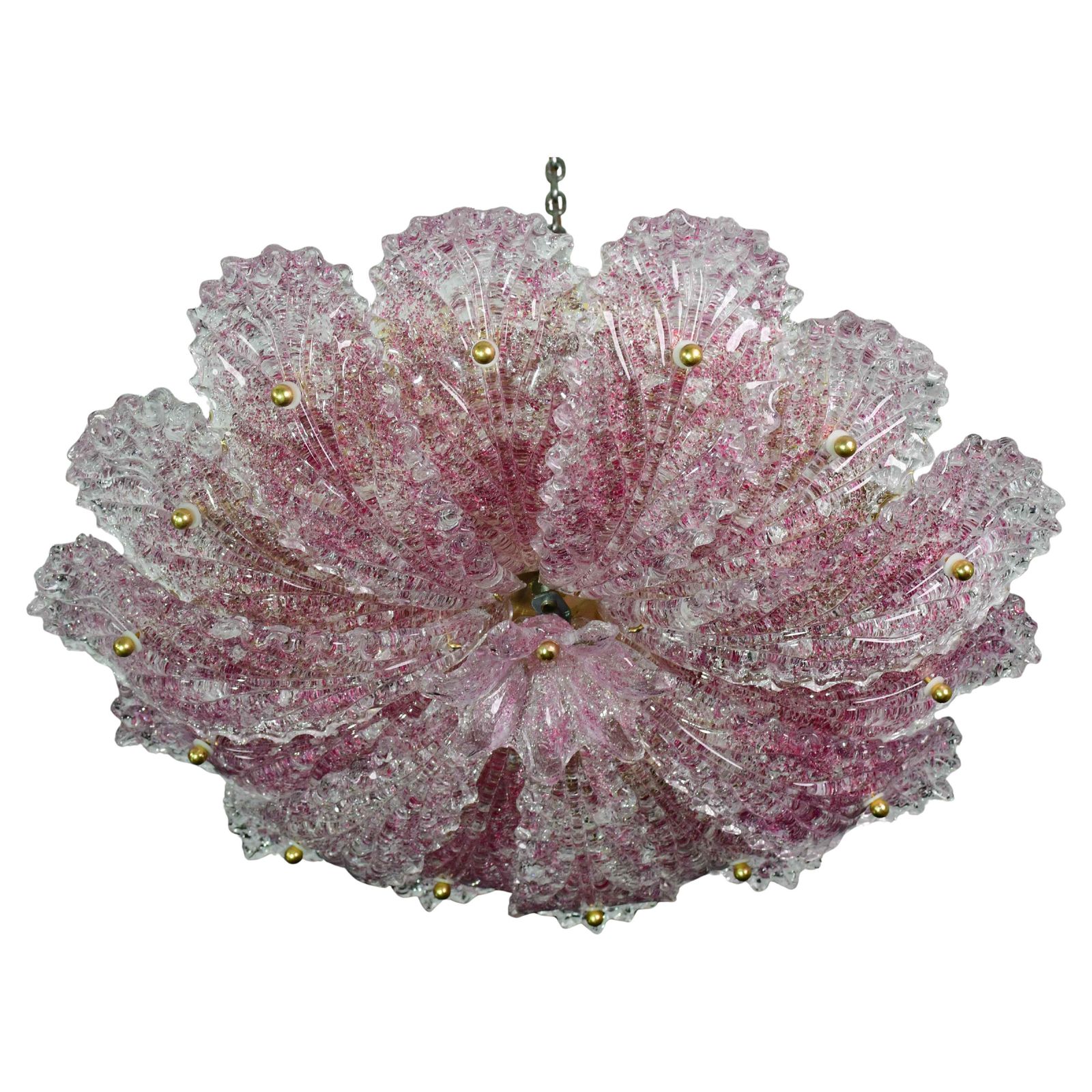 Lovely Pink Murano Glass Leave Ceiling Light Or Chandelier, 1980