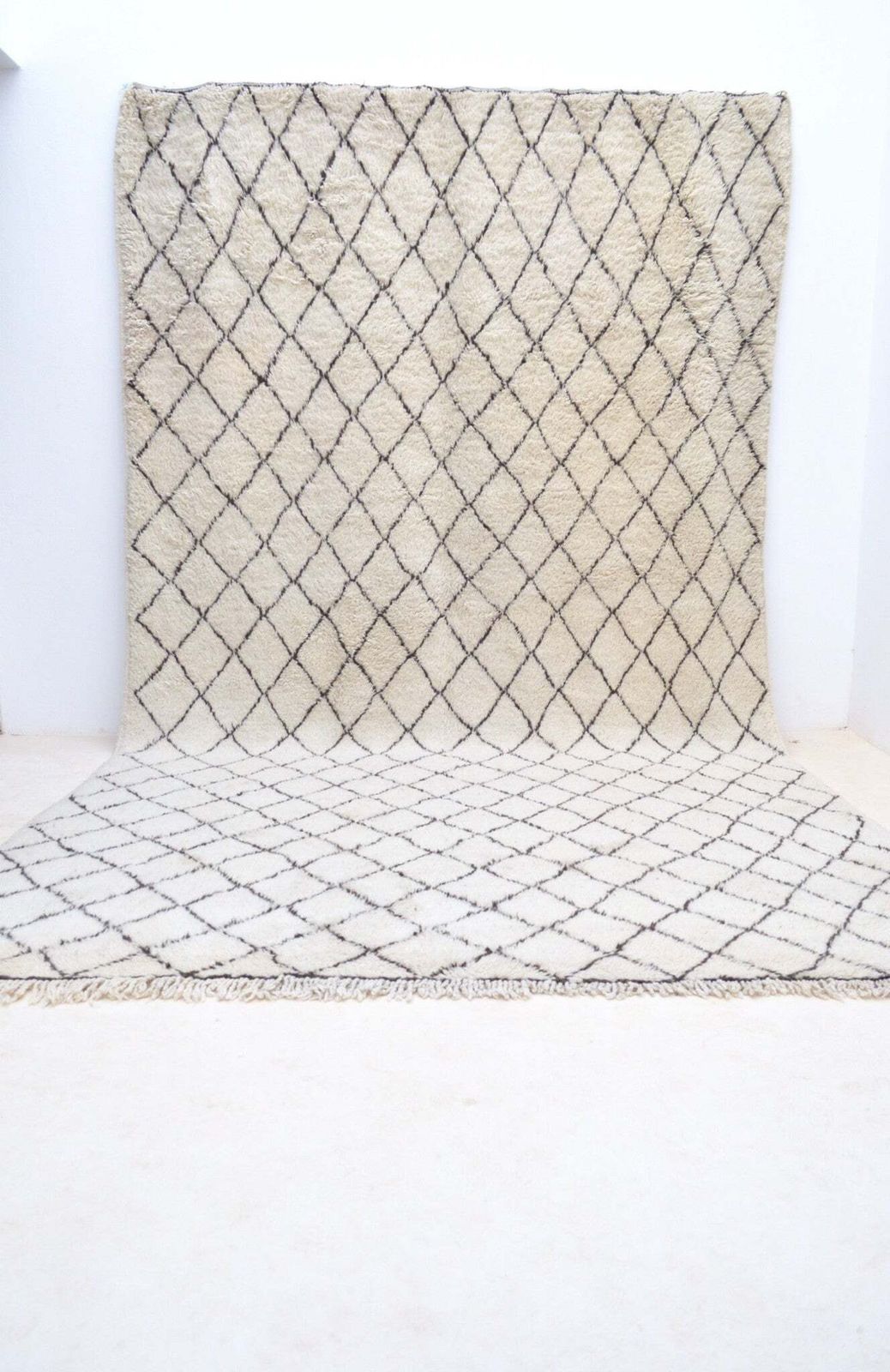 Vintage Beni Ourain Rug 14'3" X 8'1" Plush Hand Knotted Wool Diamond Lozenge Berber Carpetle Corbusier Eames