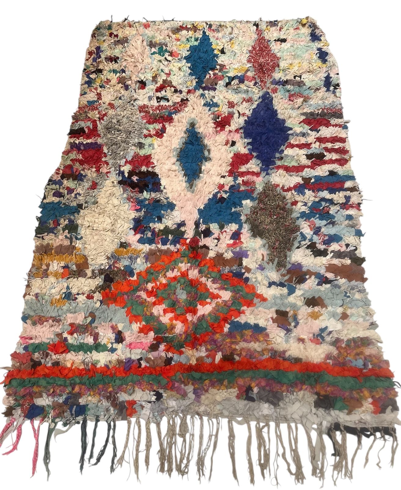 Vintage Moroccan Boucherouite Rug Lozenge Diamond Tasseled Berber Carpet Modern Colourful Mid Century   photo buy