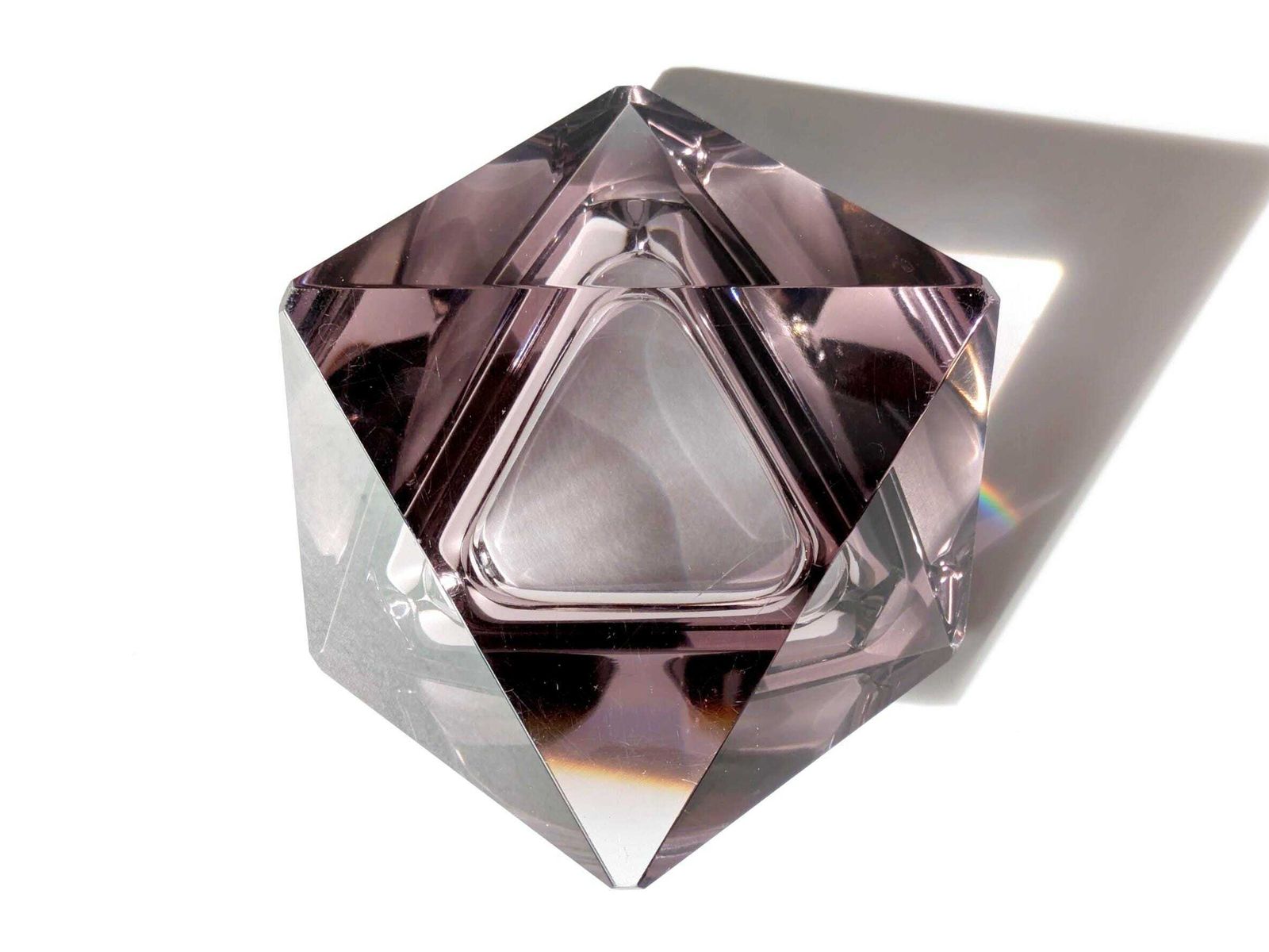 Midcentury Murano Glass Bowl, Amethyst Faceted Diamond Shape, Italian Art Glass 1960s photo for sale