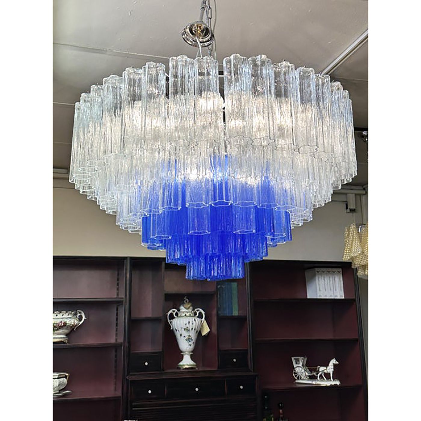 Large Transparent And Blue "Tronchi" Murano Glass Chandelier In Venini Style photo 11800.0