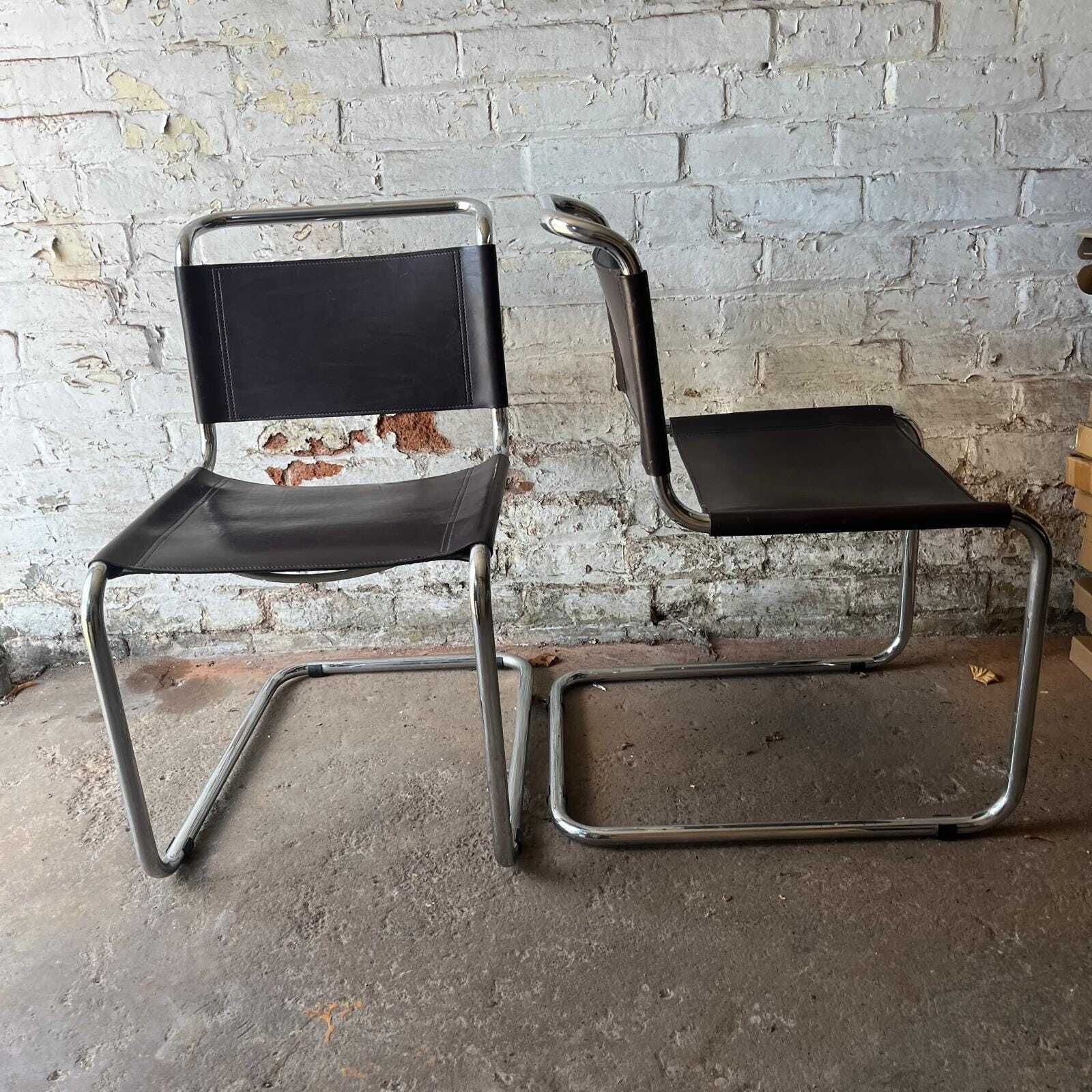 A Pair Of Chrome & Dark Brown Leather Cantilever Chairs photo vinterior