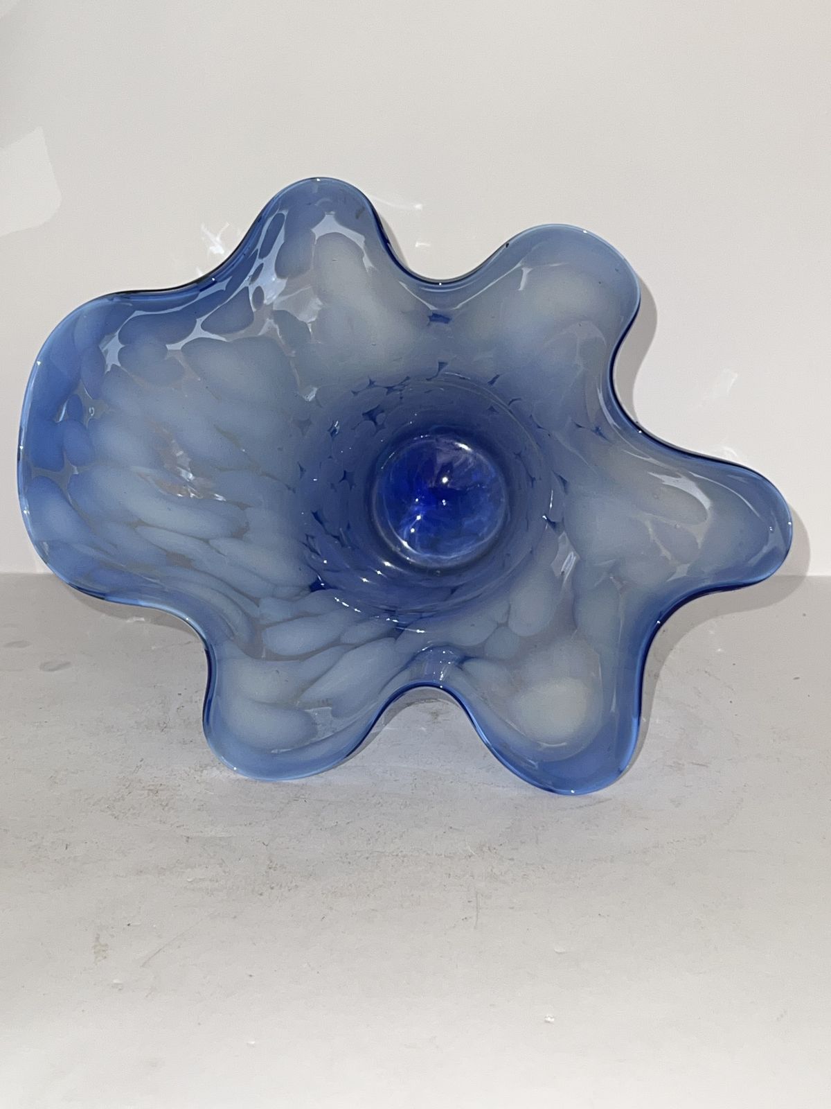 Hand Blown Blue & White Art Glass Vase – Attributed To Józefina Glass Works/ Krosno Style Late 20th Century photo Home Decor