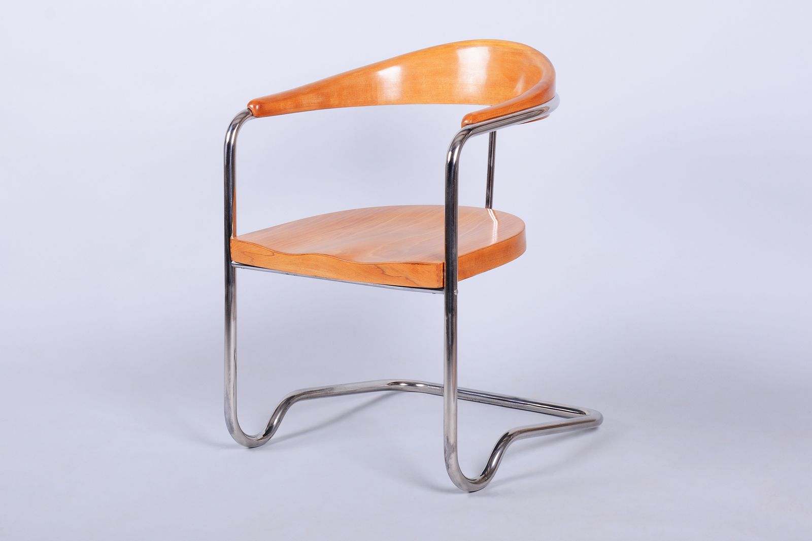 Restored Bauhaus Armchair, By Ladislav žák, Beech, Polish, Chrome, Czech, 1930s