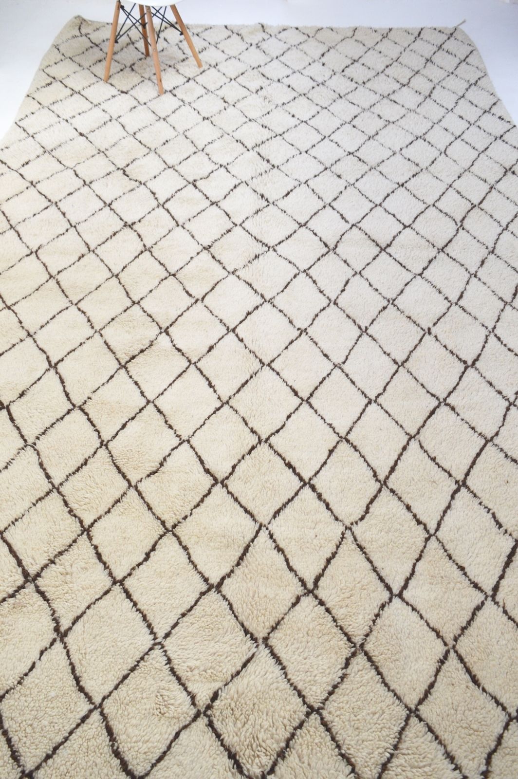 Textiles Vintage Beni Ourain Rug 14'3" X 8'1" Plush Hand Knotted Wool Diamond Lozenge Berber Carpetle Corbusier Eames photo