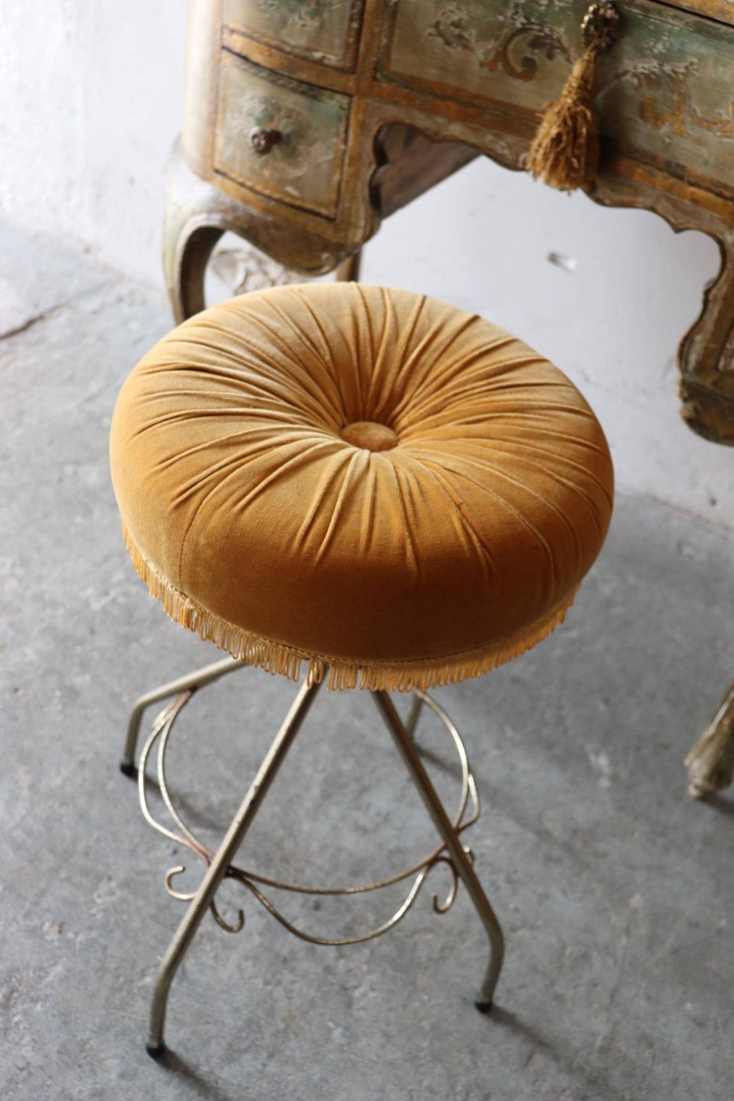 1960s Dressing Table Stool With Gold Velour Seat And Pale Gold Trim photo furniture