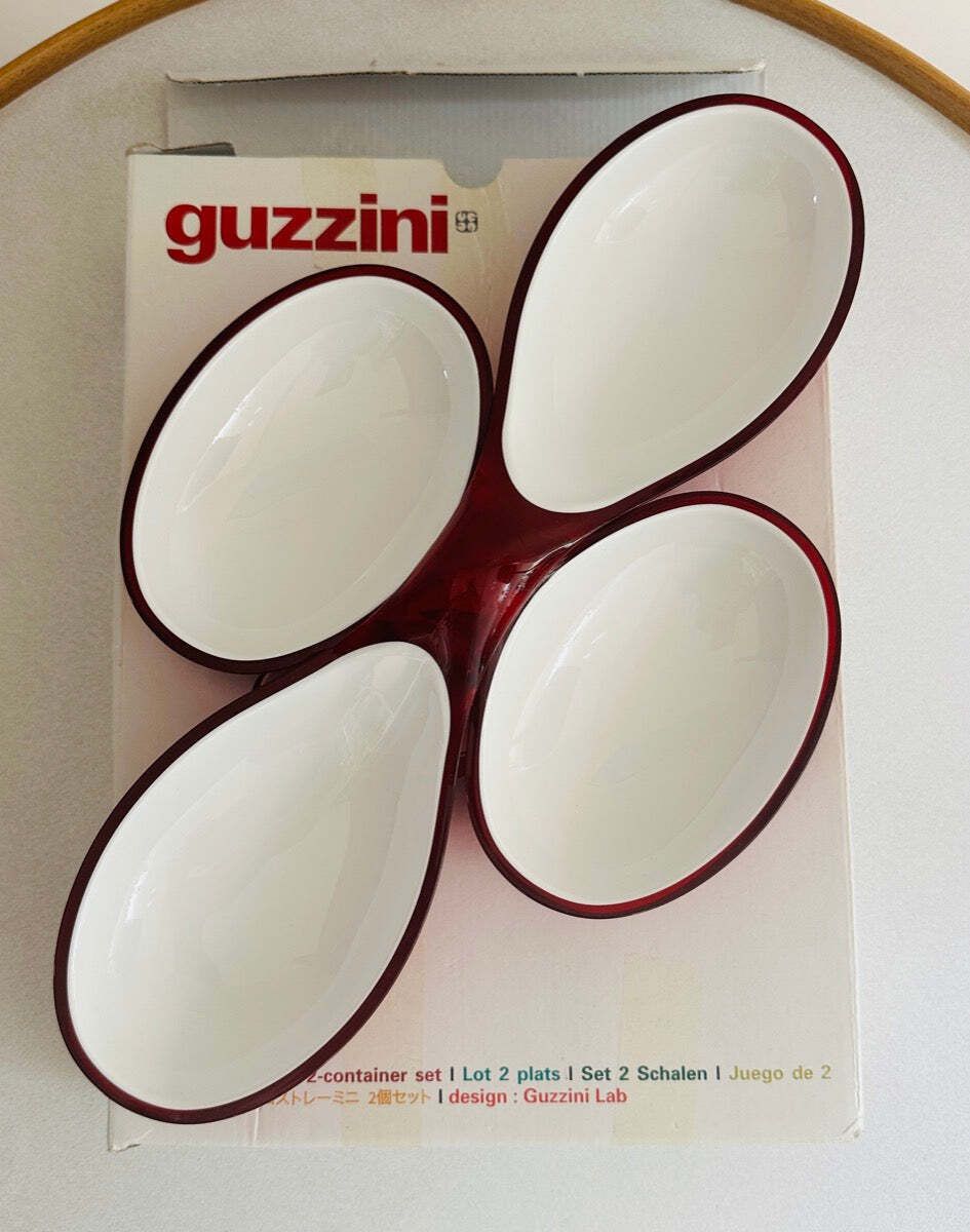 photo buy 1980s Italian Guzzini Lab Interlocking Plastic Red & White Platter Dishes Inc Original Box