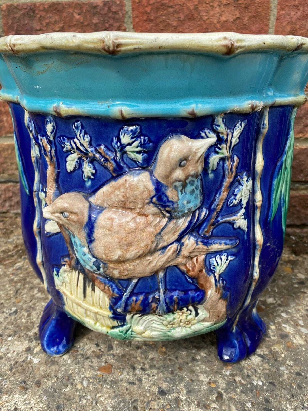 Pair Of Late 19th Century Joseph Holdcroft Majolica Cachepots Jardinières photo for sale