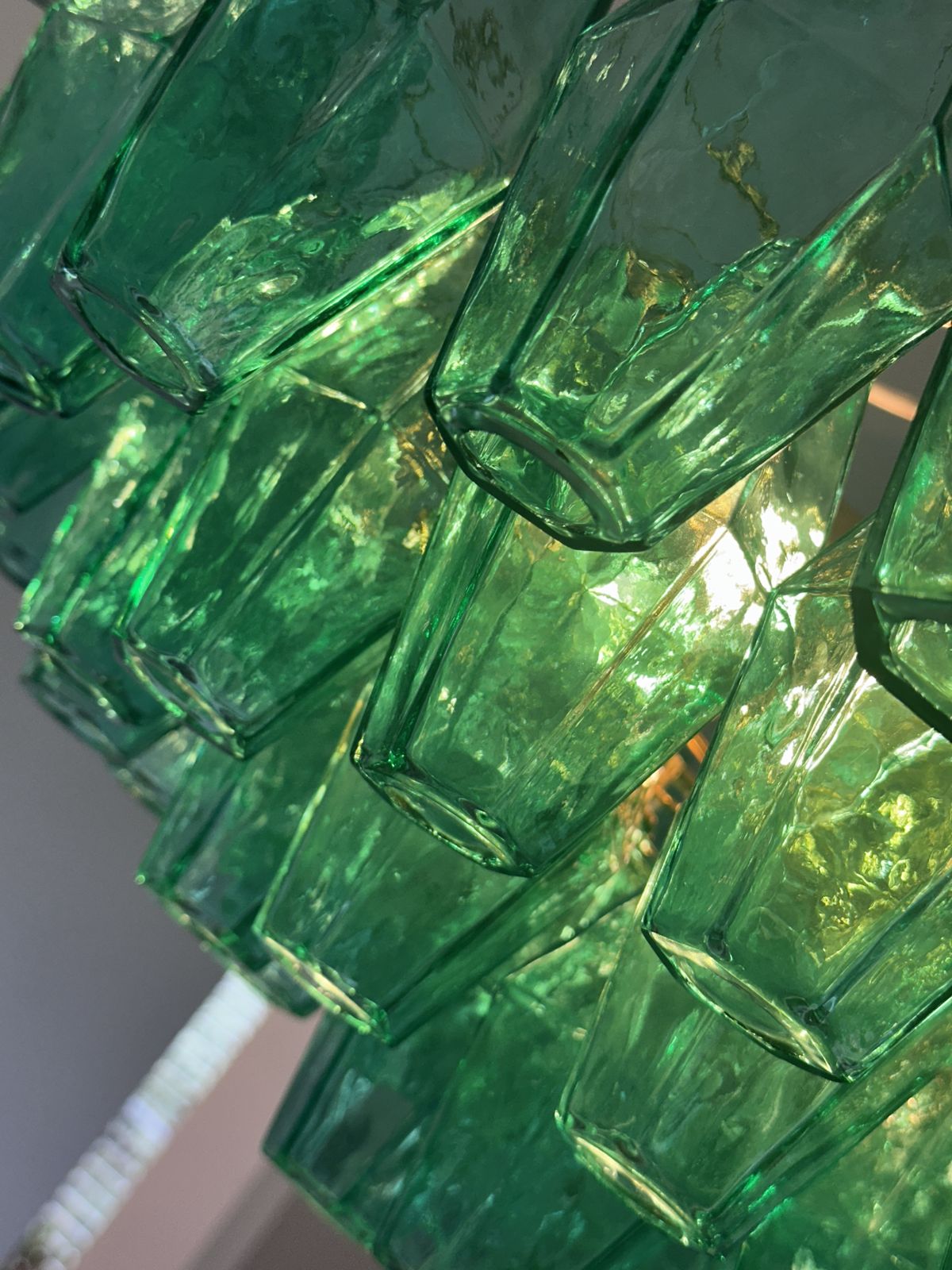 Contemporary Green “Poliedri” Murano Glass Gold Chandelier In Venini Style photo 6248.0