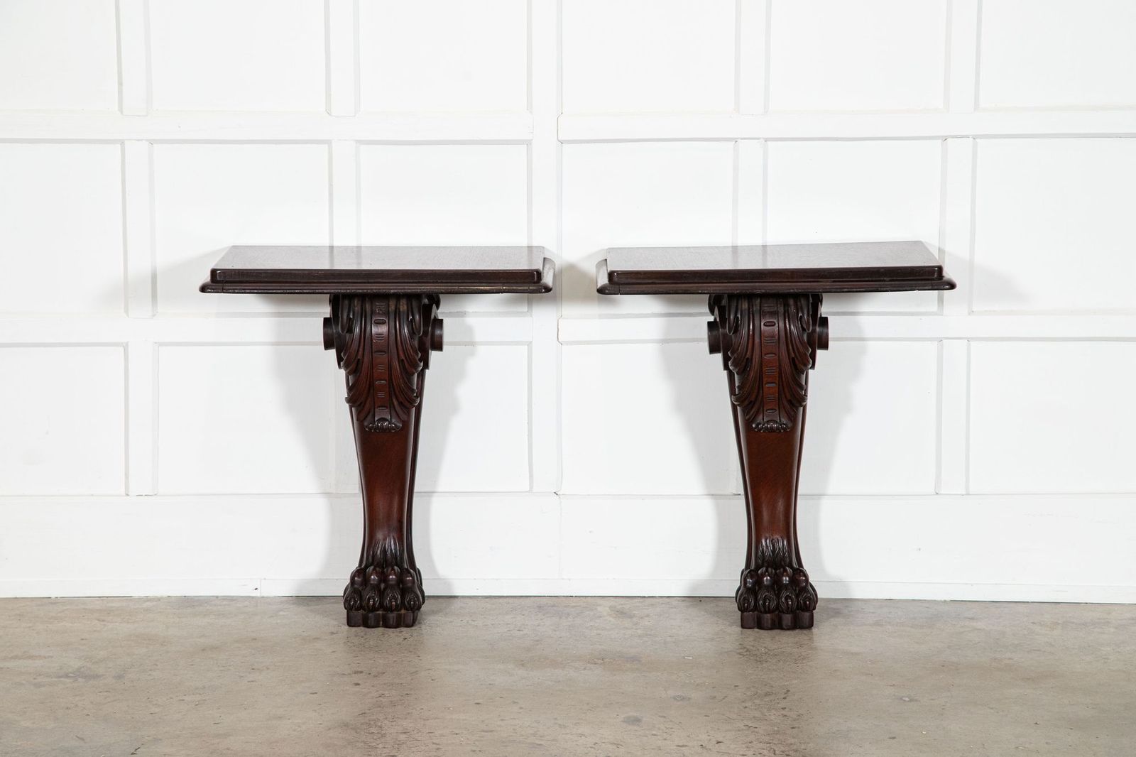 Pair English 19thc Mahogany Lion Paw Console Tables photo vintage