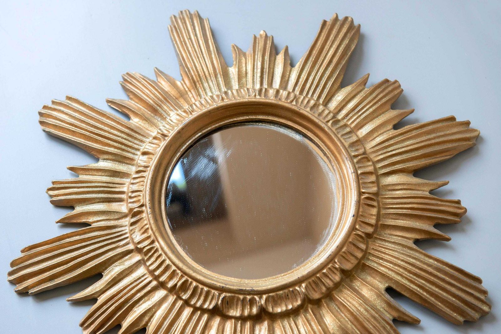 photo for sale Round Sunburst Mirror, Vintage Mid Century Mirror, 1960s Design, Italian Sun Mirror, Golden Wall Hanging, Made In Italy