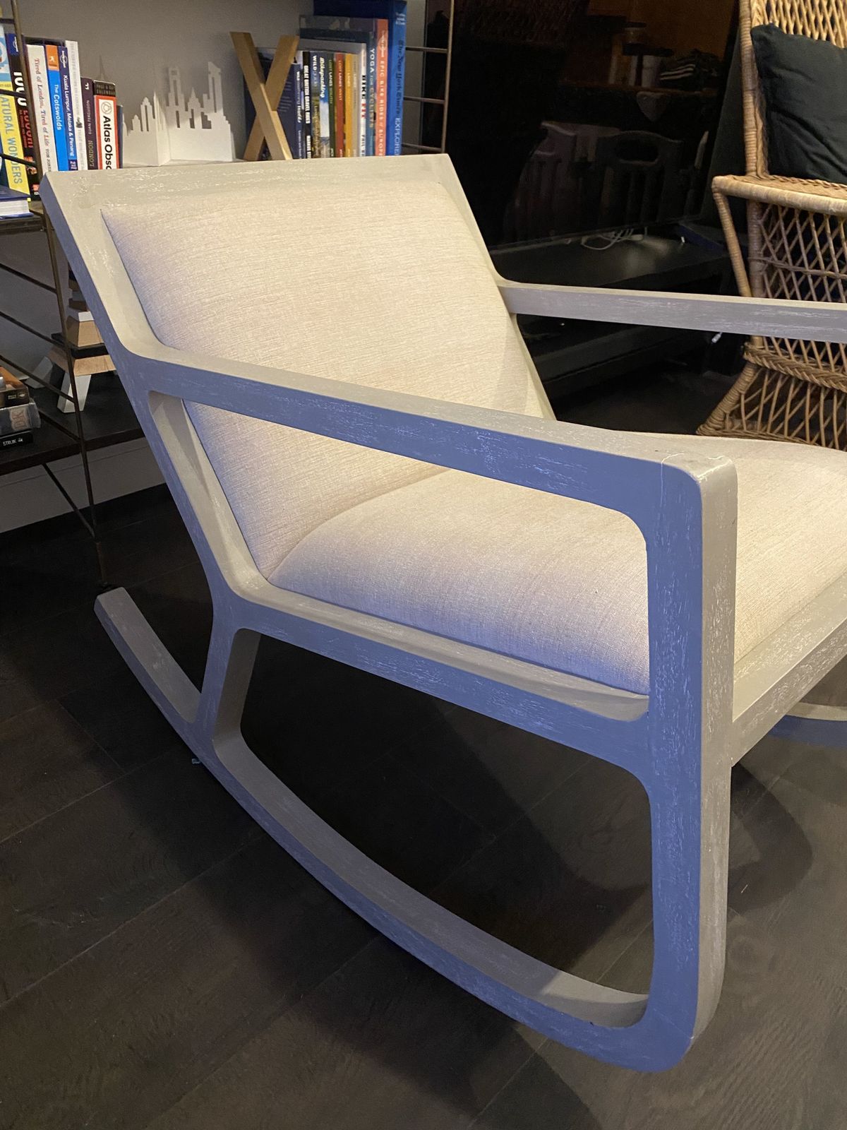 Campbell Rocking Chair Upholstered From Libra Natural Whitewash Color photo buy