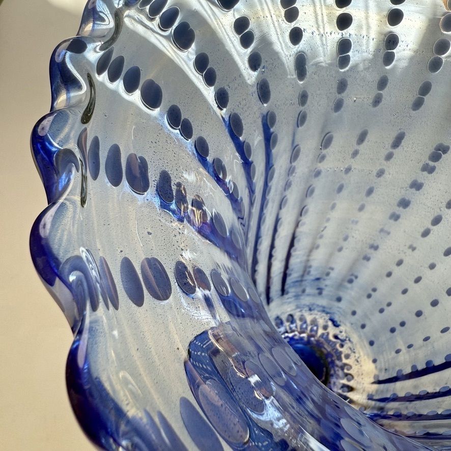 4000.0 Mid Century Modern Pair Of Tall Blue Ribbed Murano Glass Vases photo
