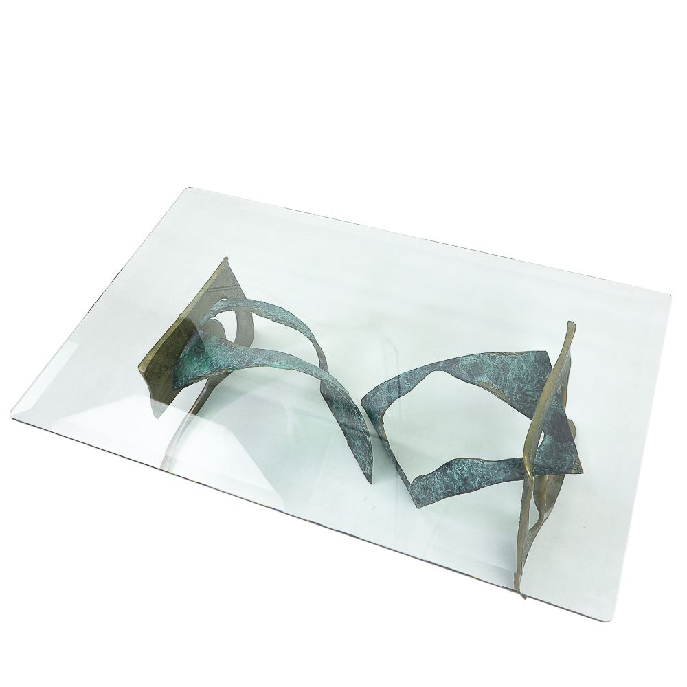 Swiss Made Brutalist Glass Top Coffee Table, 1980s photo for sale
