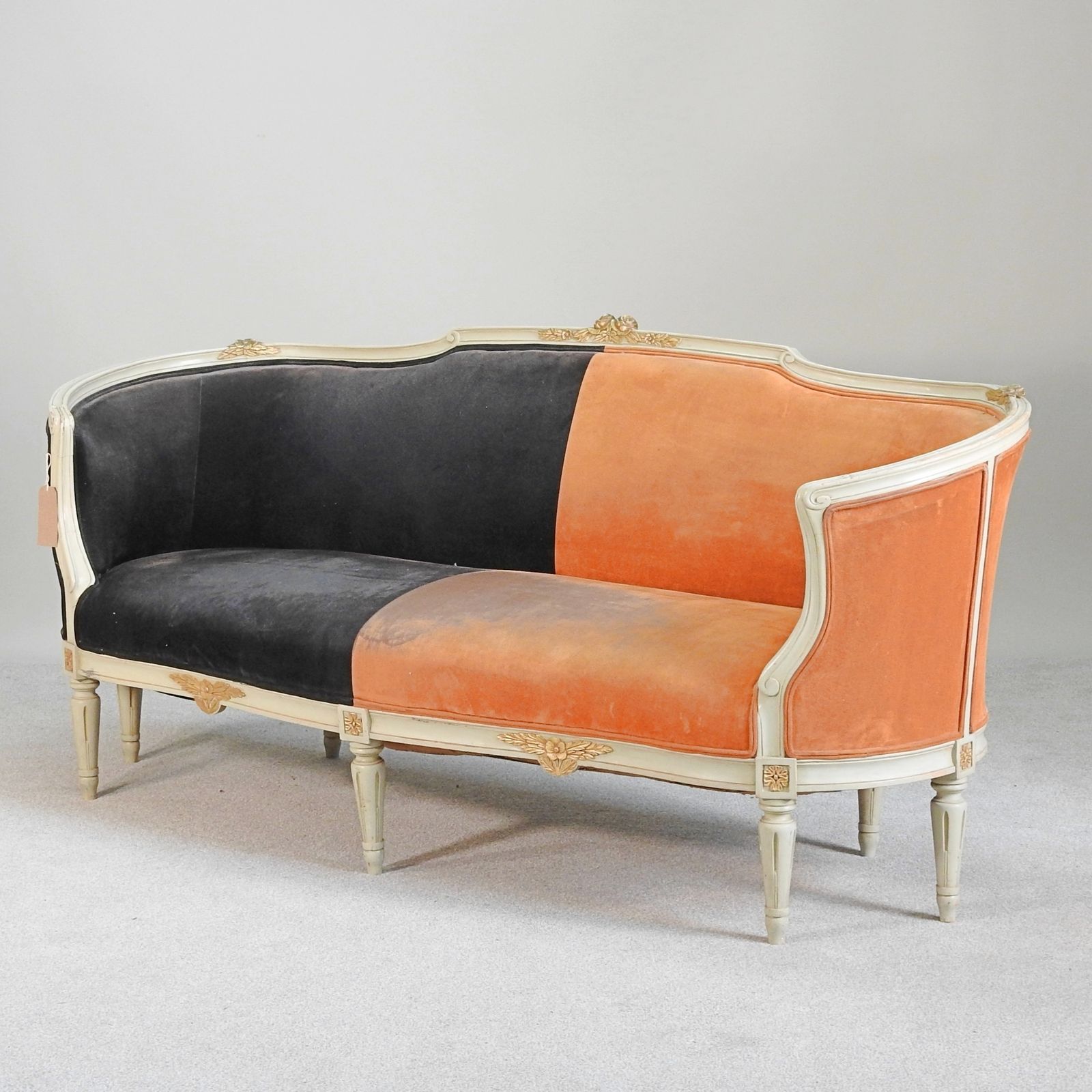 Stunning Louis XV Style French Bergere Painted And Gilt Sofa