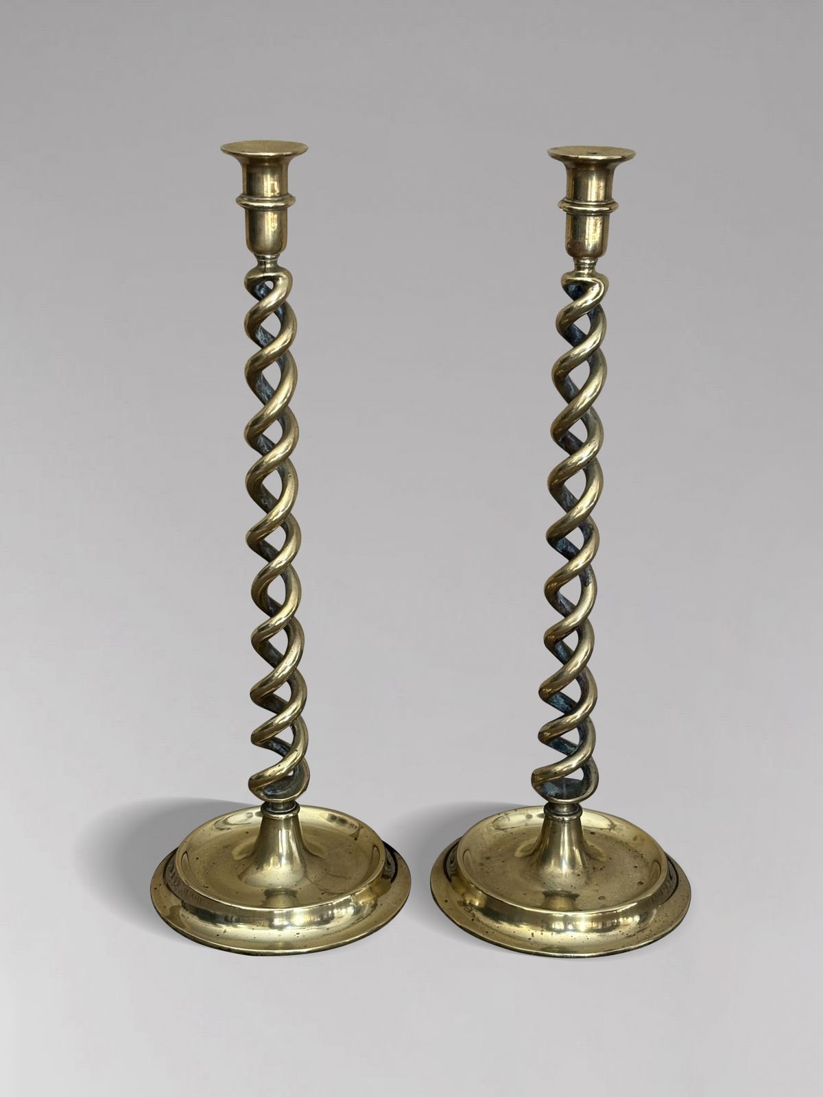 Pair Of Tall 19th Century Brass Barley Twist Candlesticks photo buy