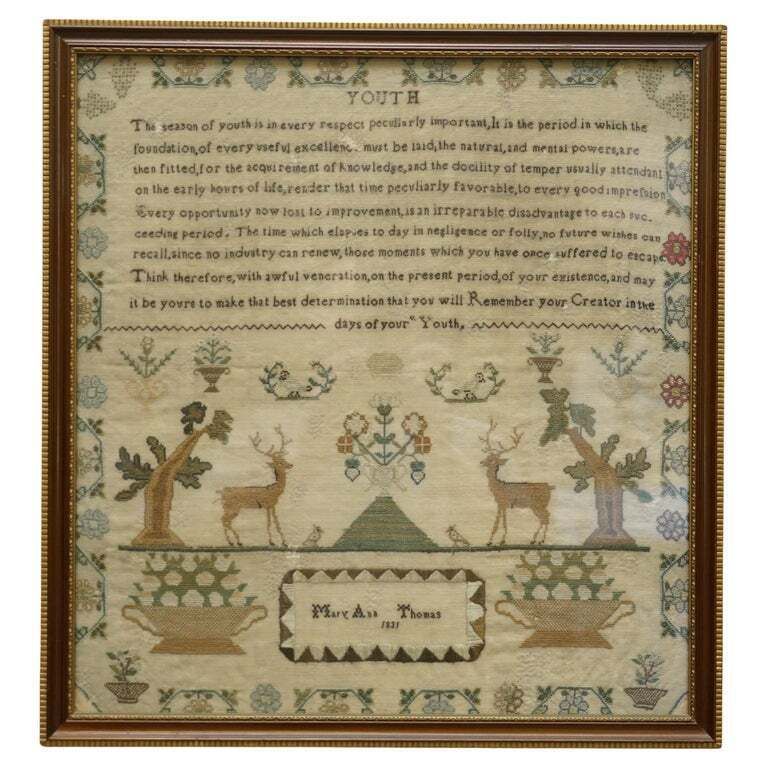 Antique 1831 Original William IV Needlework Sampler Depicting A Verse On Youth