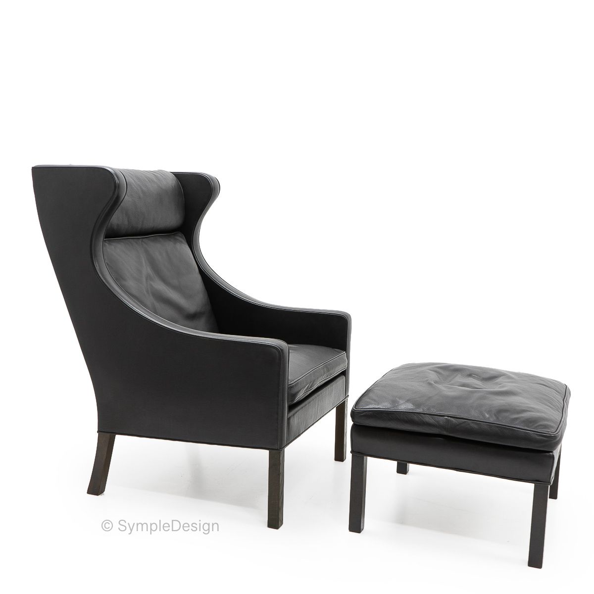 Black Leather Wingchair And Footstool By Borge Mogensen, 1960s photo furniture