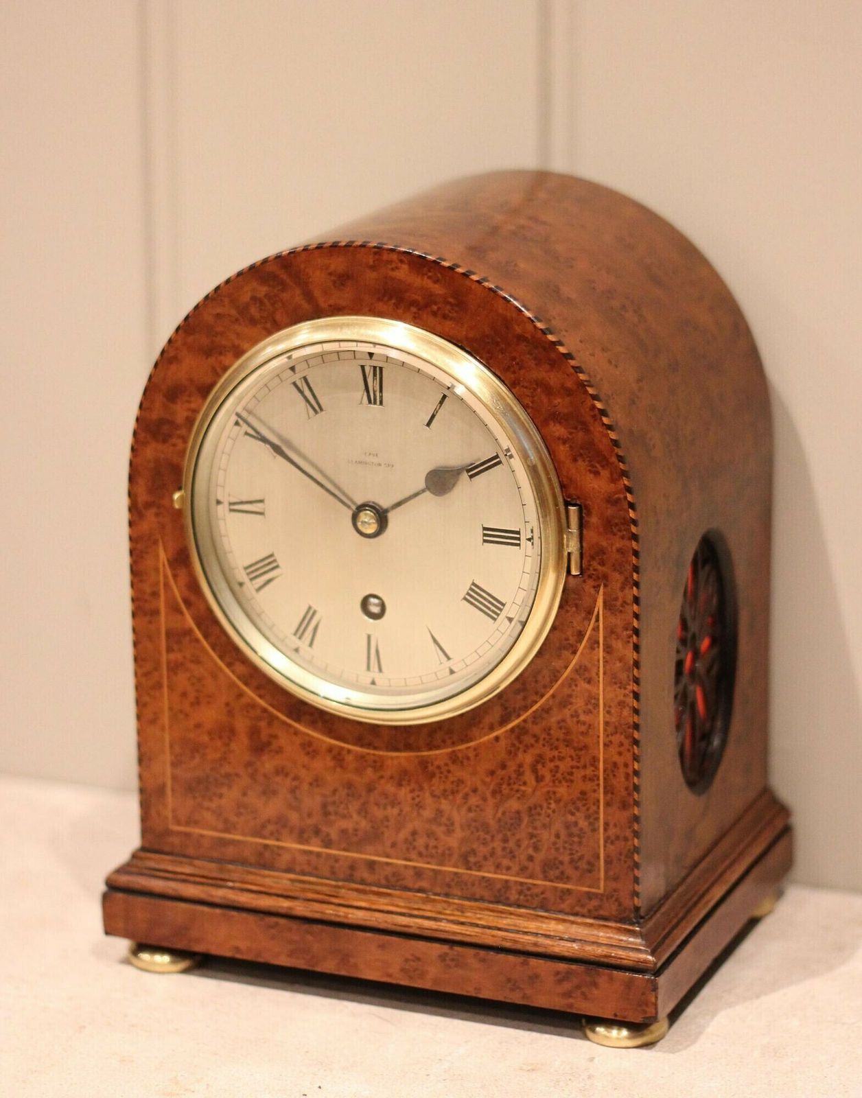 Burr Maple Arch Top Mantel Clock photo buy