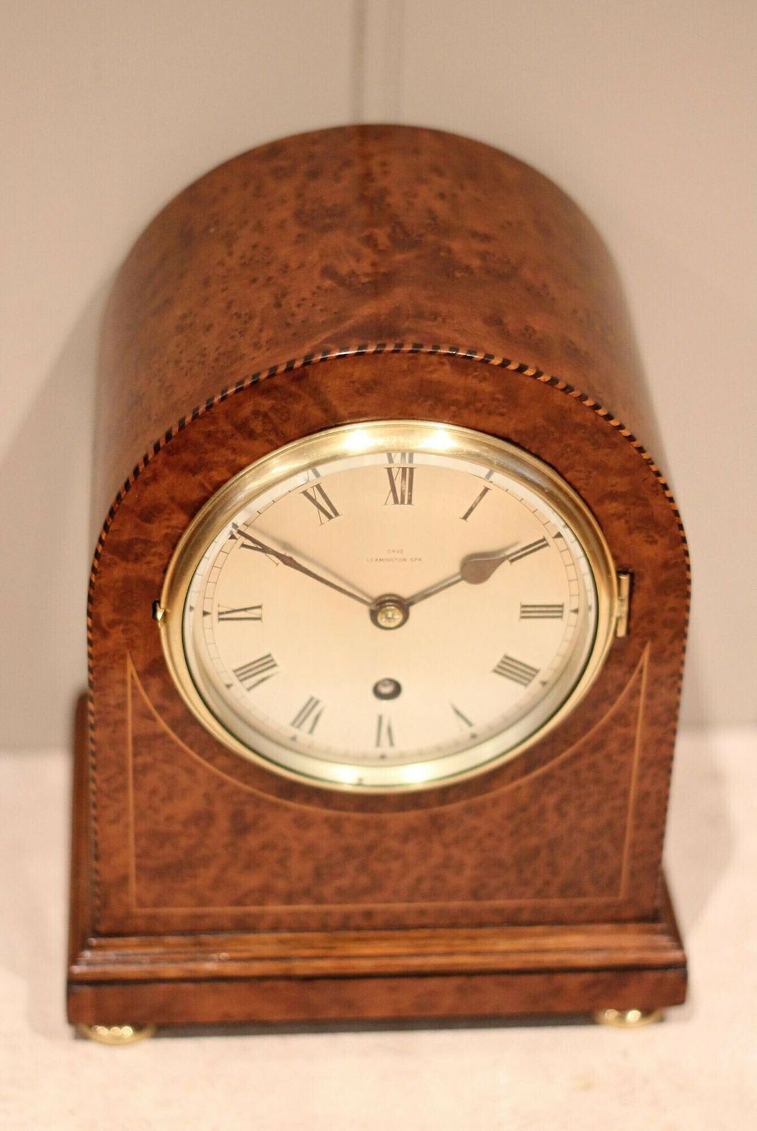 Burr Maple Arch Top Mantel Clock photo vintage