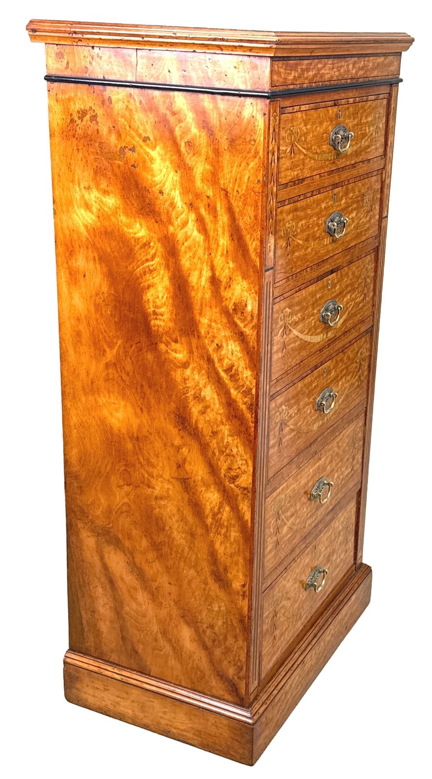 Satinwood Late 19th Century Tall Pedestal Chest Of Drawers (England, Circa 1880) photo vinterior