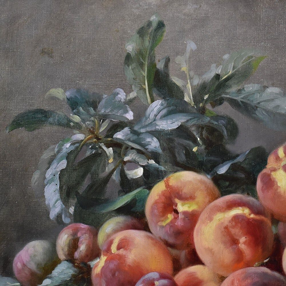 Antique Still Life Oil Painting With Fruit, Peaches And Plums, Oil On Canvas, XIX Century. photo 4800.0