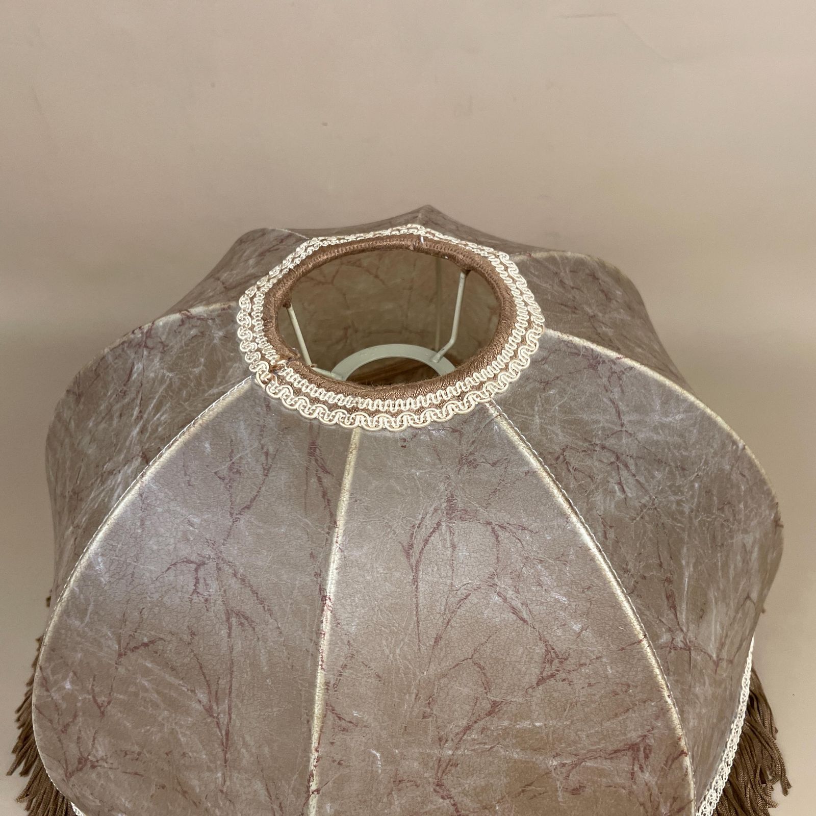 Antique French Vintage Lamp Shade Lampshade Tasseled Edge Tassel Lightshade Light Dome Downton Abbey Abstract Pattern Floor Lamp Neutral photo 79.0