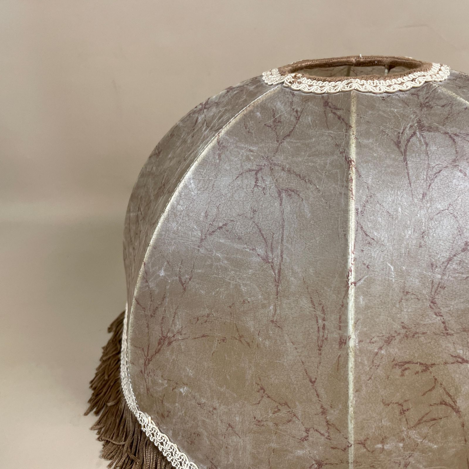 Antique French Vintage Lamp Shade Lampshade Tasseled Edge Tassel Lightshade Light Dome Downton Abbey Abstract Pattern Floor Lamp Neutral photo vintage