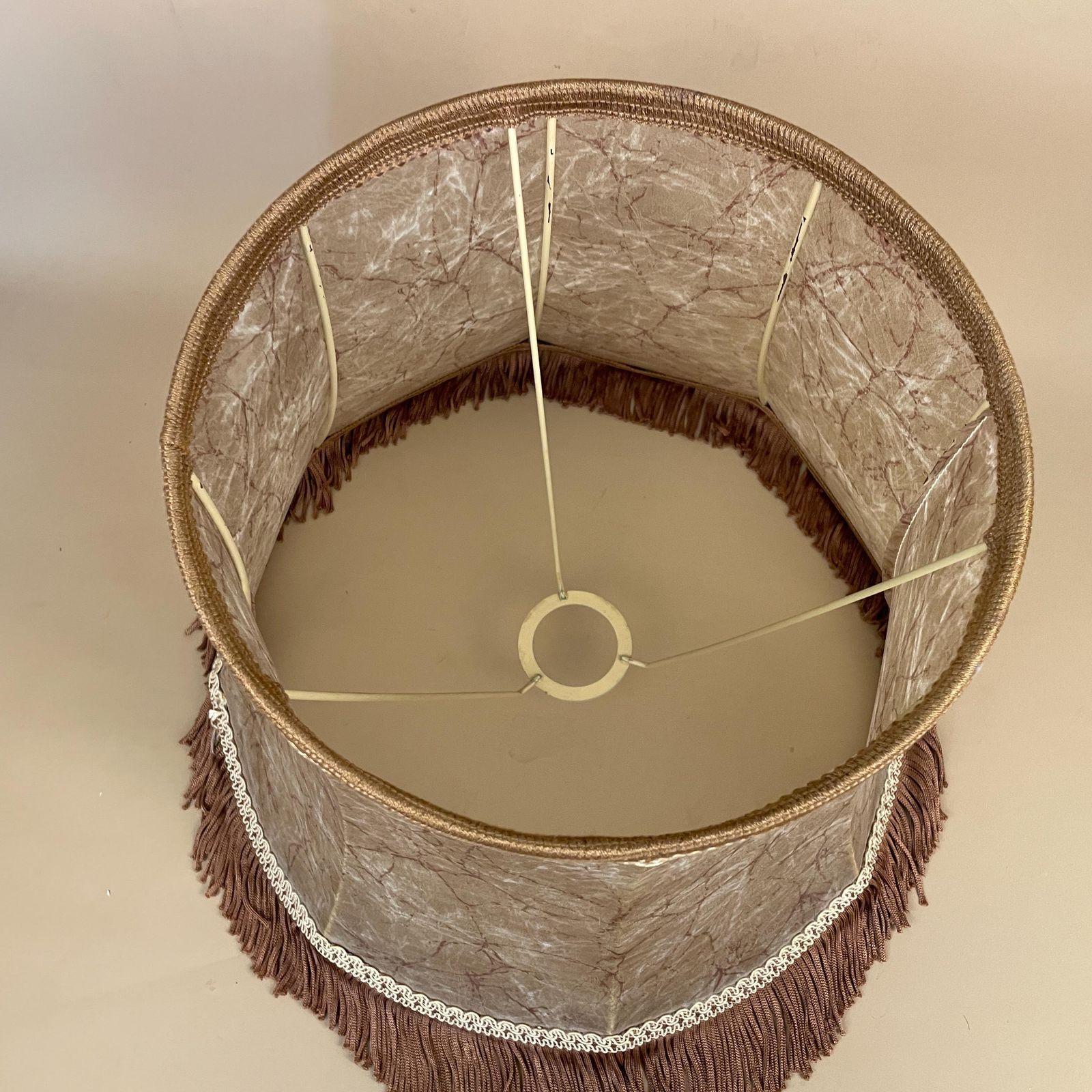 Antique French Vintage Lamp Shade Lampshade Tasseled Edge Tassel Lightshade Light Empire Downton Abbey Abstract Pattern Floor Lamp Neutral photo buy