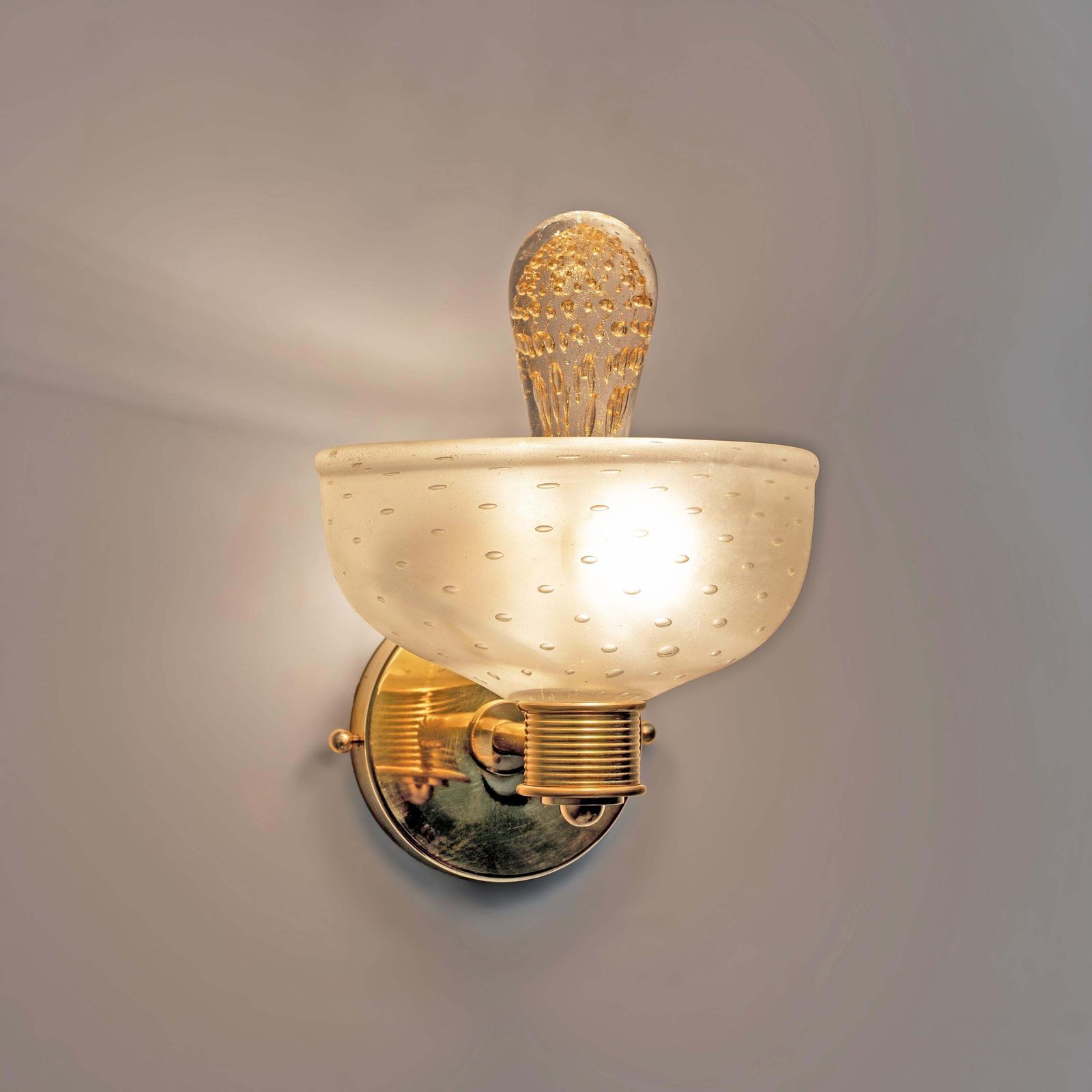 Attributed To Barovier & Toso Brass And Pulegoso Murano Glass Sconces, Pair photo for sale