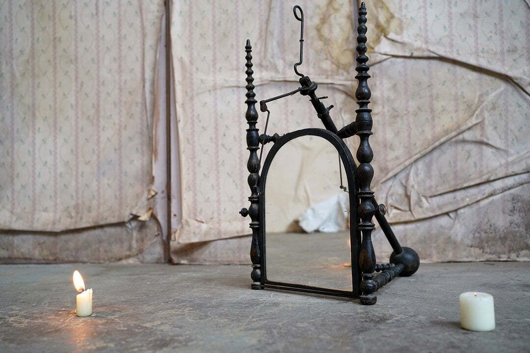 photo buy A Unique Early Victorian Ebonised & Bobbin Turned Adjustable Telescopic Table Mirror C.1850