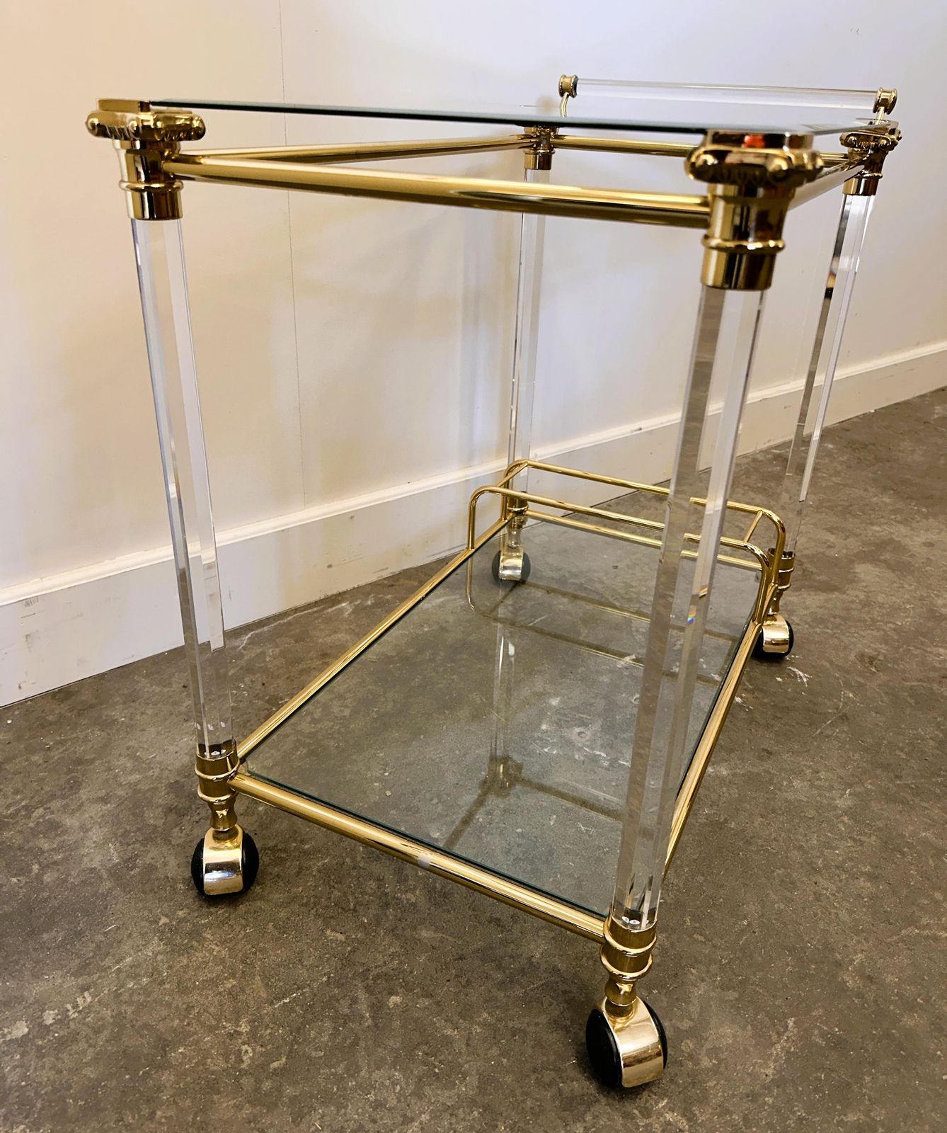 Hollywood Regency Lucite And Brass Bar Cart, 1980s photo buy
