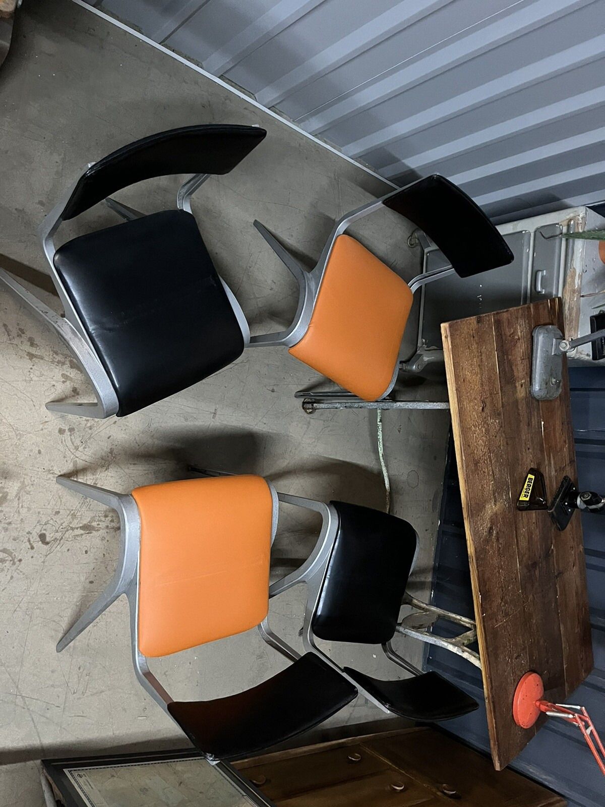 photo vinterior Black / Orange Esavian Stacking Chair By James Leonard 1950s Set Of Four