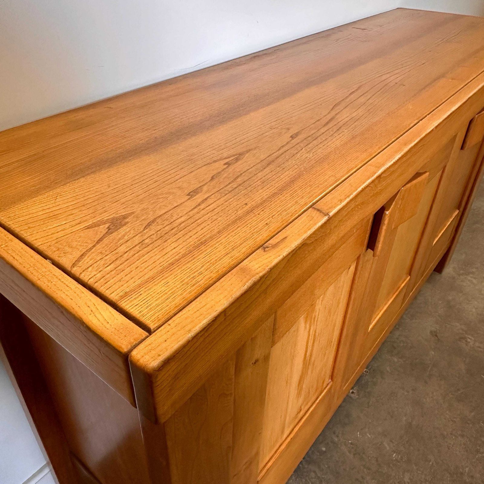 Maison Regain Sideboard, Vintage French Elm Wood Credenza, Brutalist 1970s Modernist Cabinet, Solid Wood Storage Buffet photo vinterior